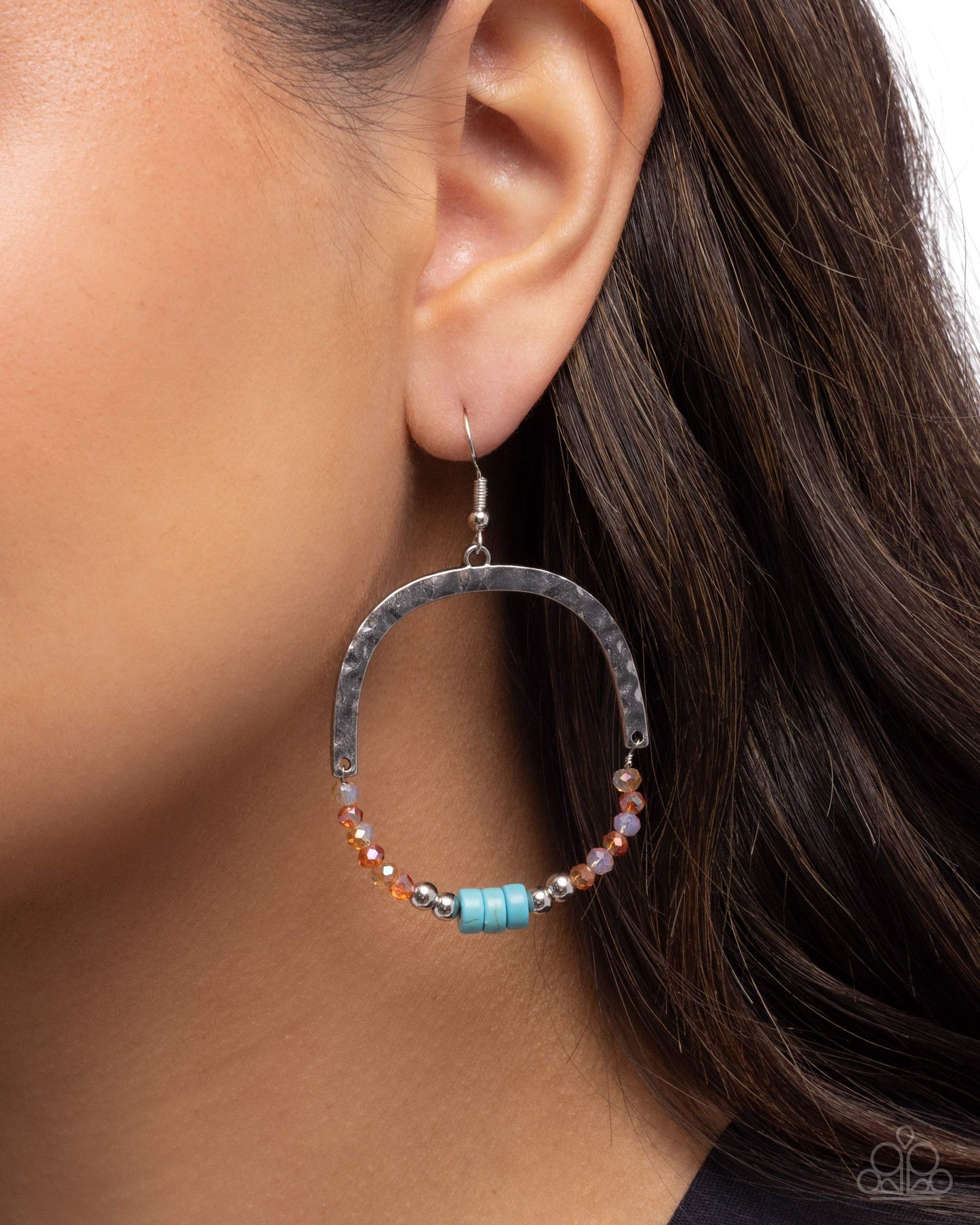Authentic Advocate - Orange UV Shimmer Beads Blue Turquoise Crackle Stone Silver Arch Fishhook Earrings - Paparazzi Accessories