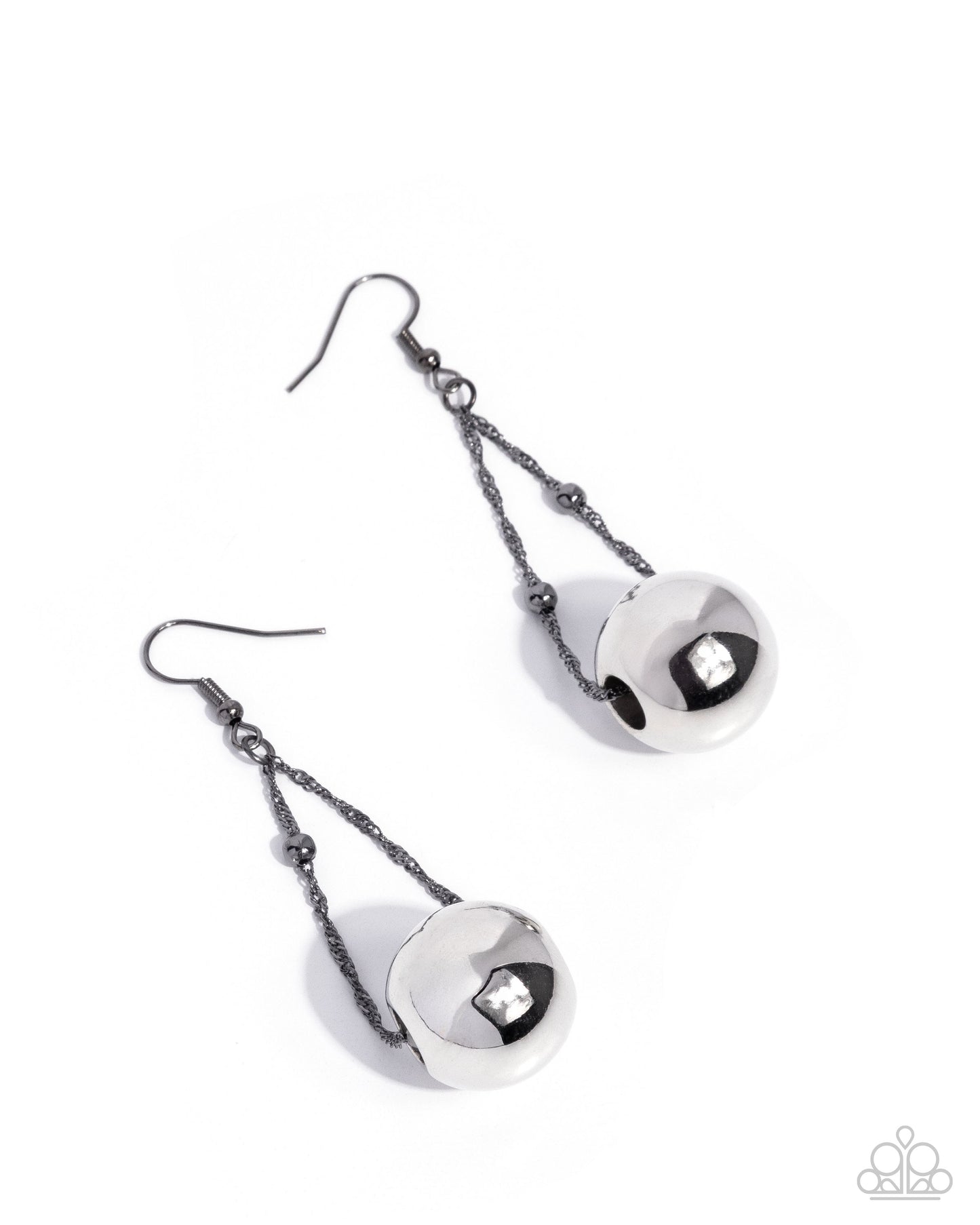 Edgy Emphasis - Black and Silver Fishhook Back Earrings - Paparazzi Accessories