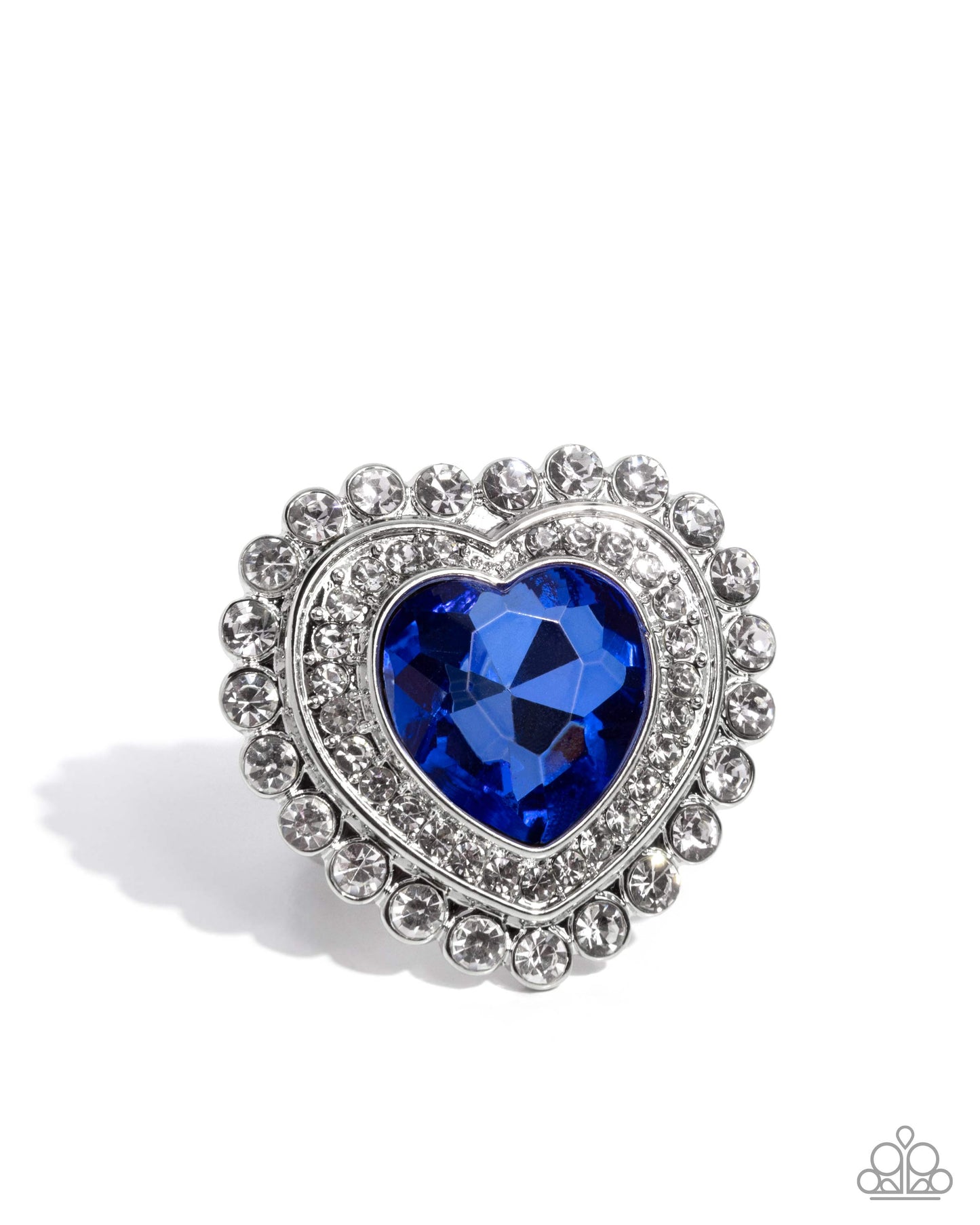 Head Over HEART - Blue Gem White Rhinestone Silver Ring - Paparazzi Accessories