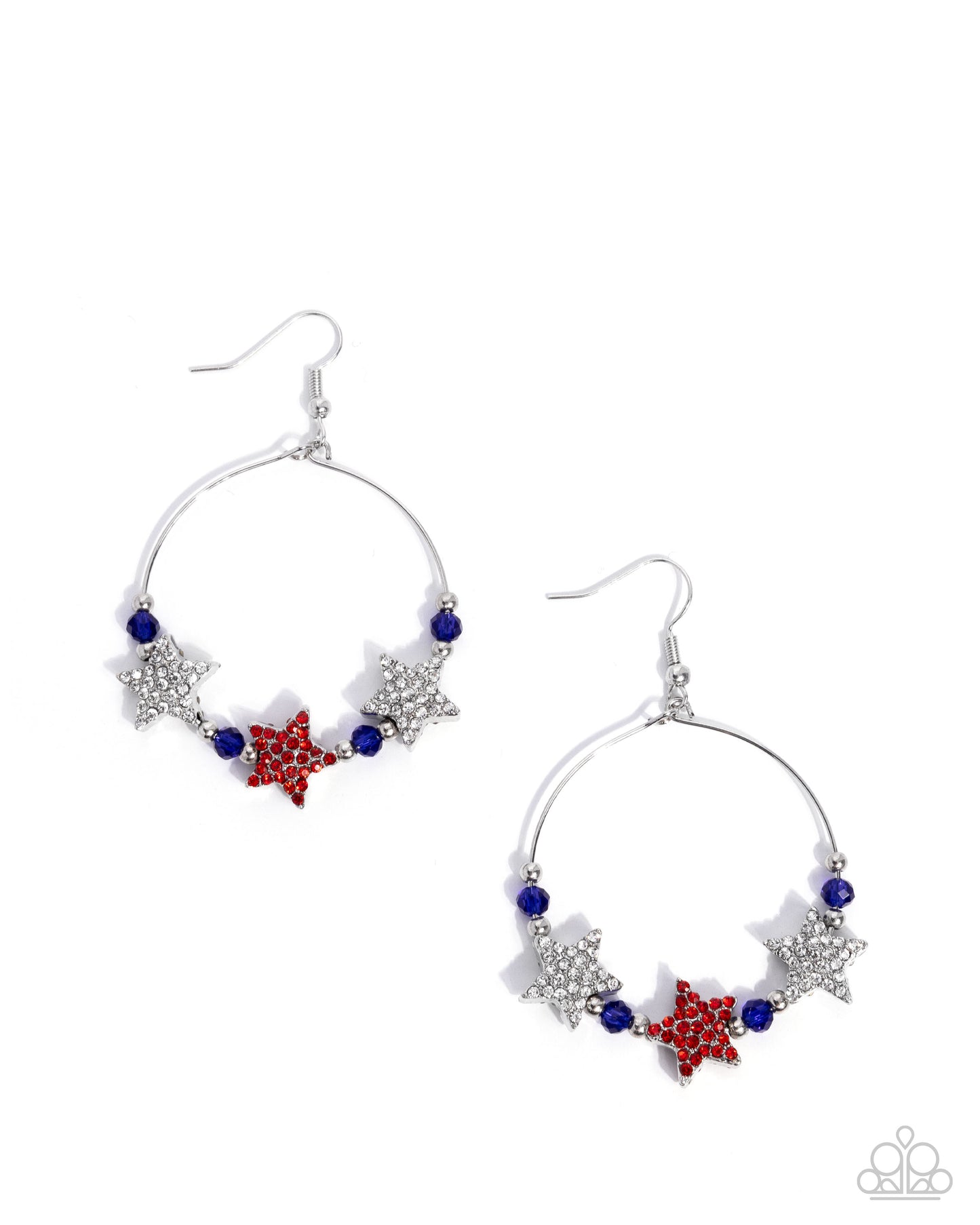 Country Countdown - Multi - Red & White Rhinestone Stars, Blue Beads, Silver Fishhook Earrings - Paparazzi Accessories