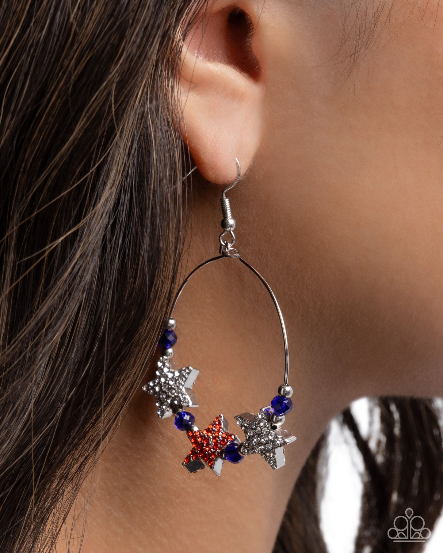 Country Countdown - Multi - Red & White Rhinestone Stars, Blue Beads, Silver Fishhook Earrings - Paparazzi Accessories