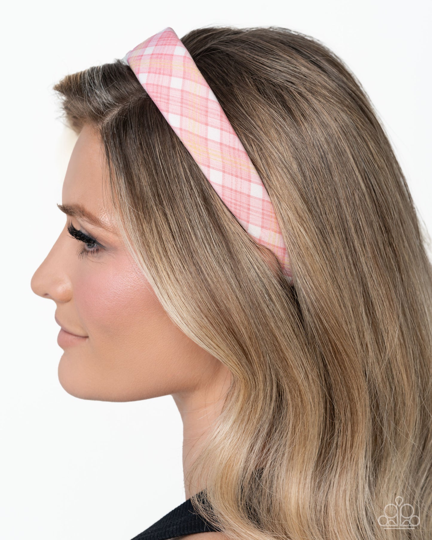 Adorably Academic - Pink, White, Yellow Plaid Fabric Headband - Paparazzi Accessories