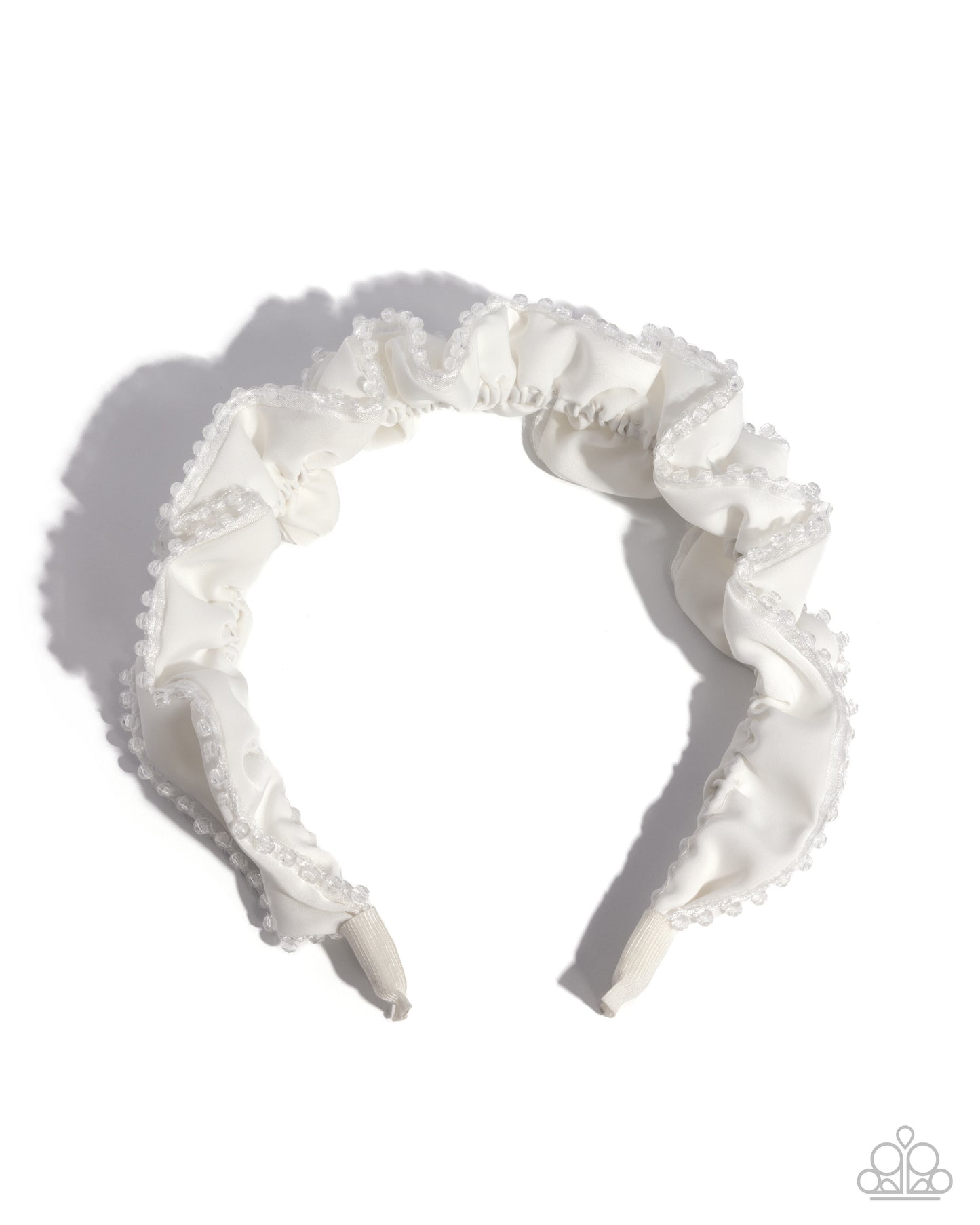 Beaded Broadcast - White Ribbon Faceted Crystal Lined Headband - Paparazzi Accessories