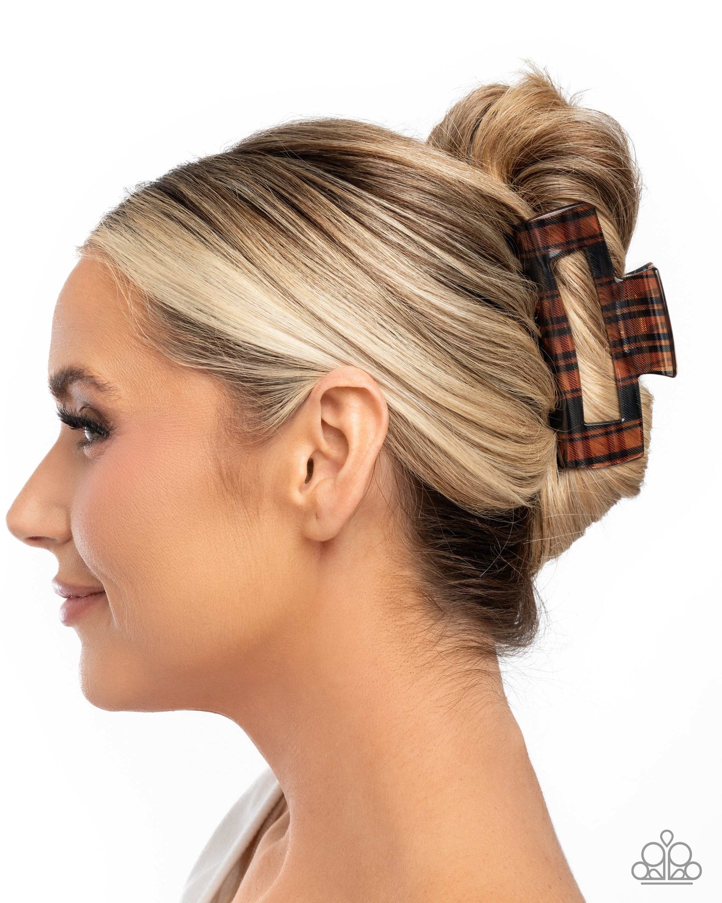 Prized Plaid - Brown Patterned Acrylic Claw Clip - Paparazzi Accessories