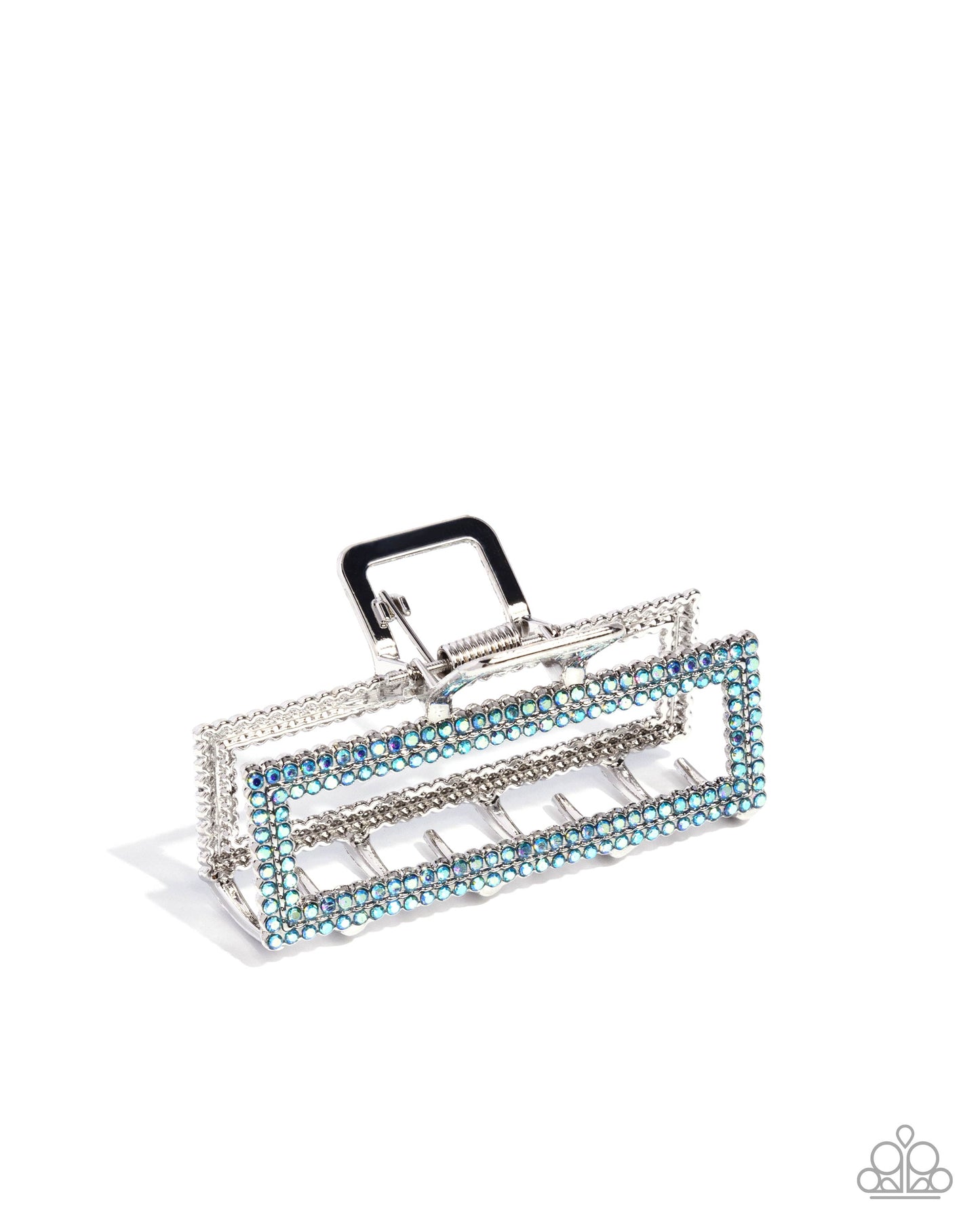 A Glittery Example - Blue Iridescent Rhinestone Silver Claw Clip - Paparazzi Accessories