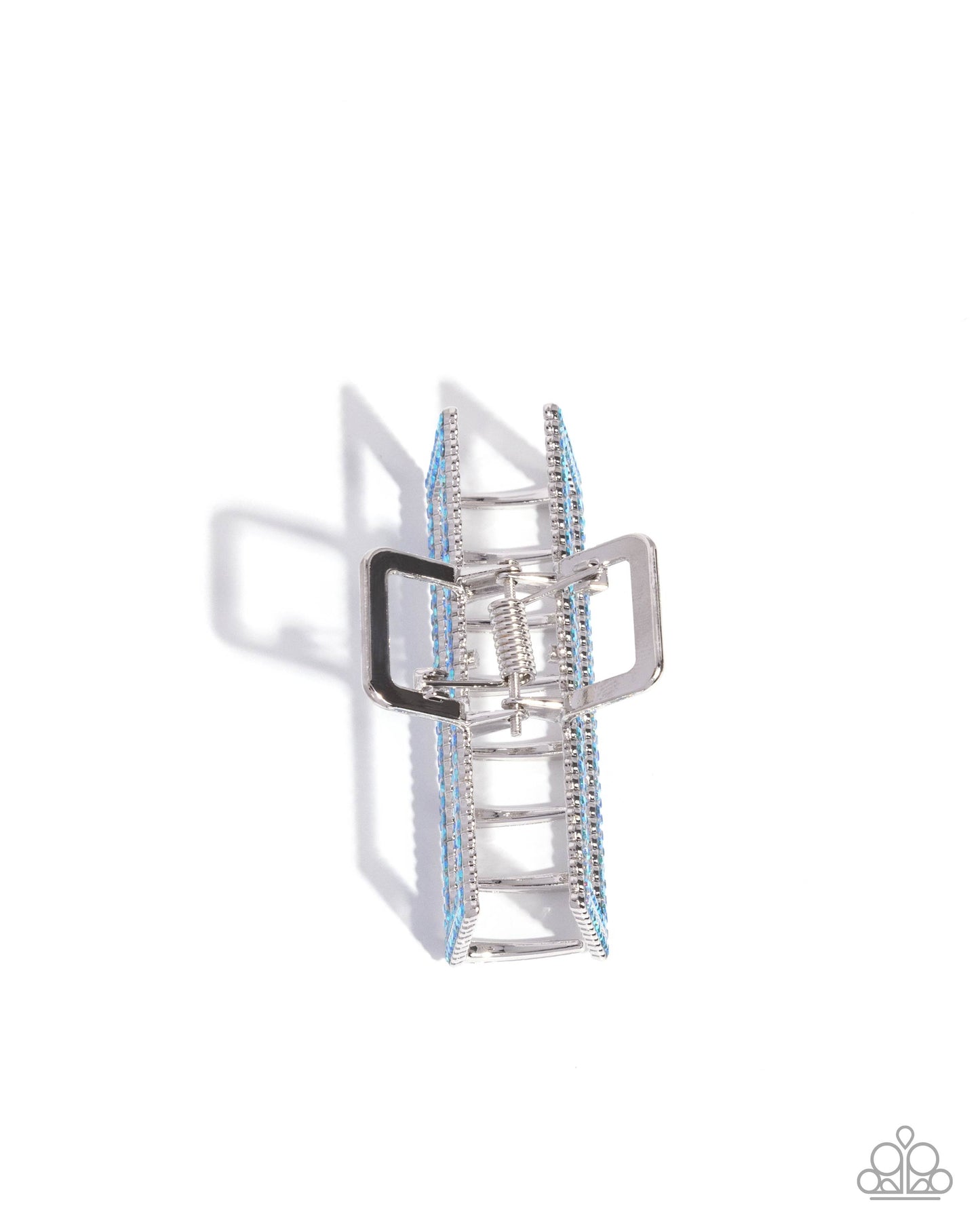 A Glittery Example - Blue Iridescent Rhinestone Silver Claw Clip - Paparazzi Accessories