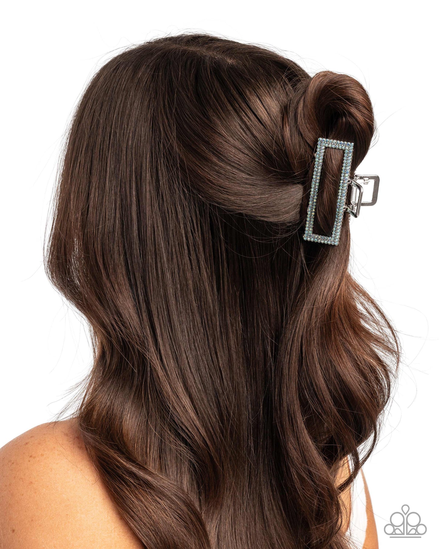 A Glittery Example - Blue Iridescent Rhinestone Silver Claw Clip - Paparazzi Accessories