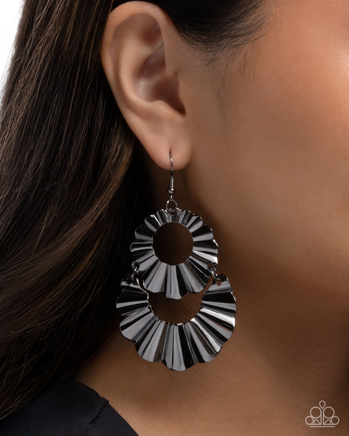 Crimped Consistency - Black Gunmetal Fishhook Earrings - Paparazzi Accessories