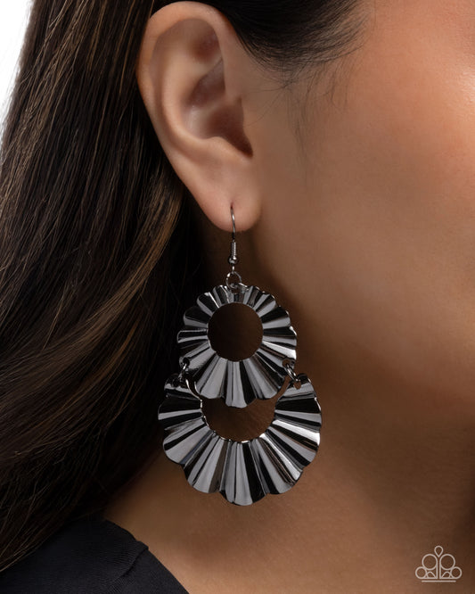 Crimped Consistency - Black Gunmetal Fishhook Earrings - Paparazzi Accessories