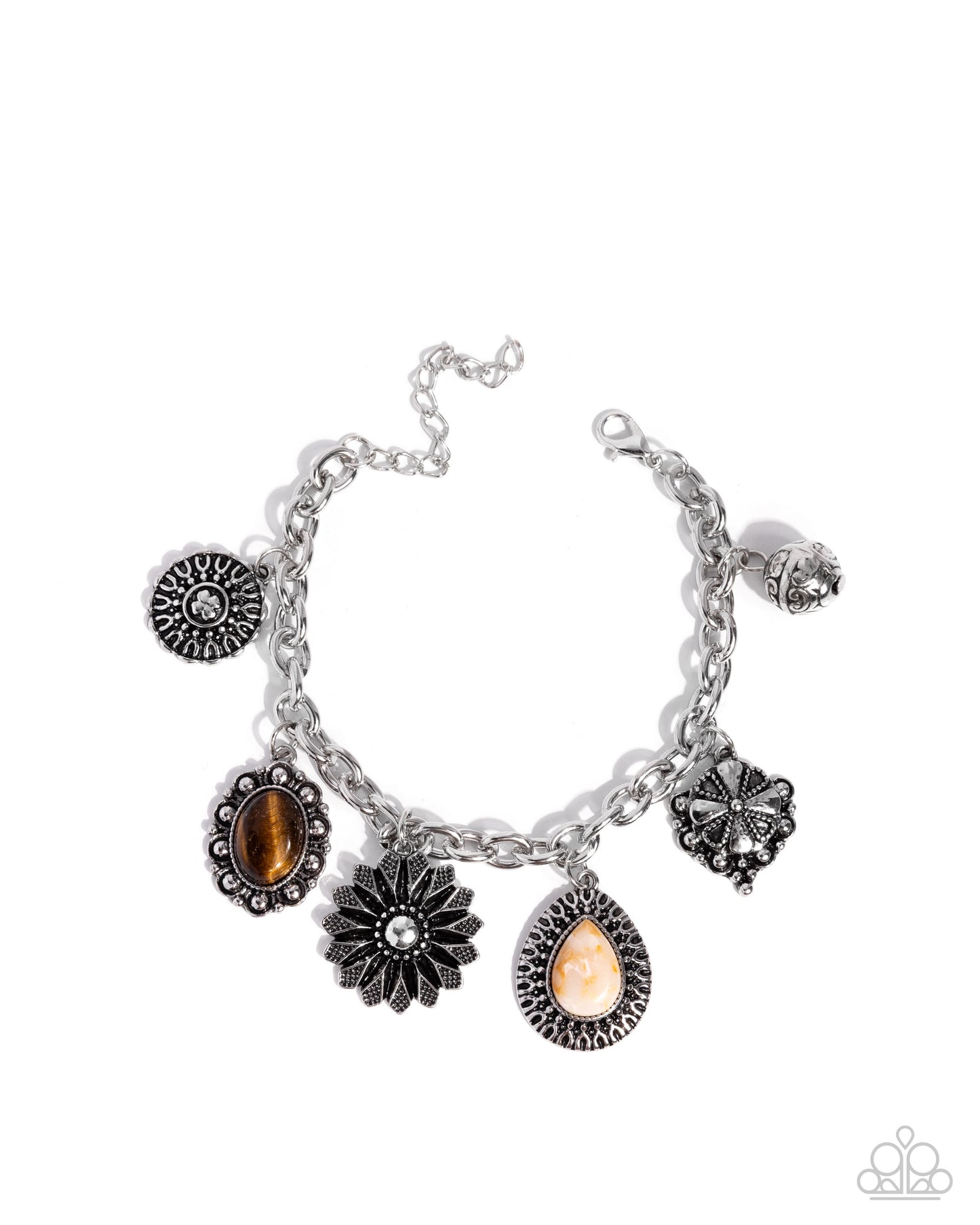 Select Stones - Brown Tiger's Eye Stone Charm Silver Clasp Bracelet - Paparazzi Accessories