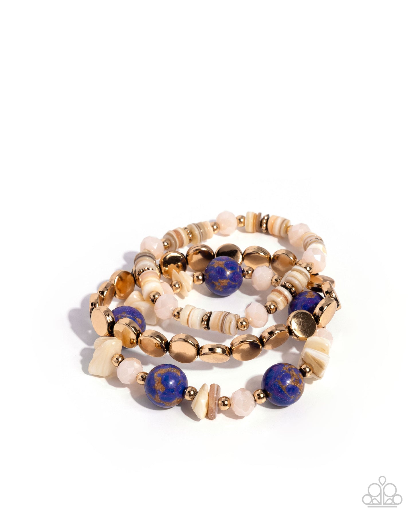 Earthy Entertainer - Purple Stone Beads Gold Stretchy Bracelets - Paparazzi Accessories