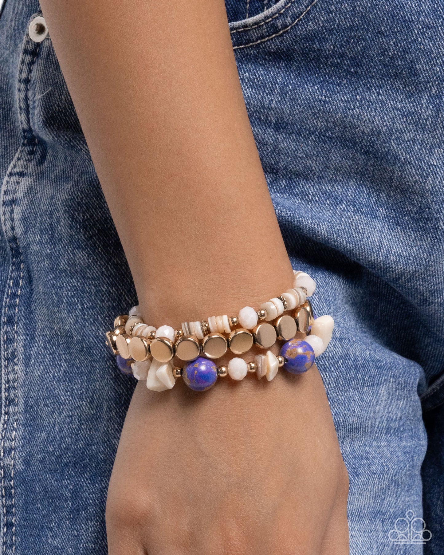 Earthy Entertainer - Purple Stone Beads Gold Stretchy Bracelets - Paparazzi Accessories