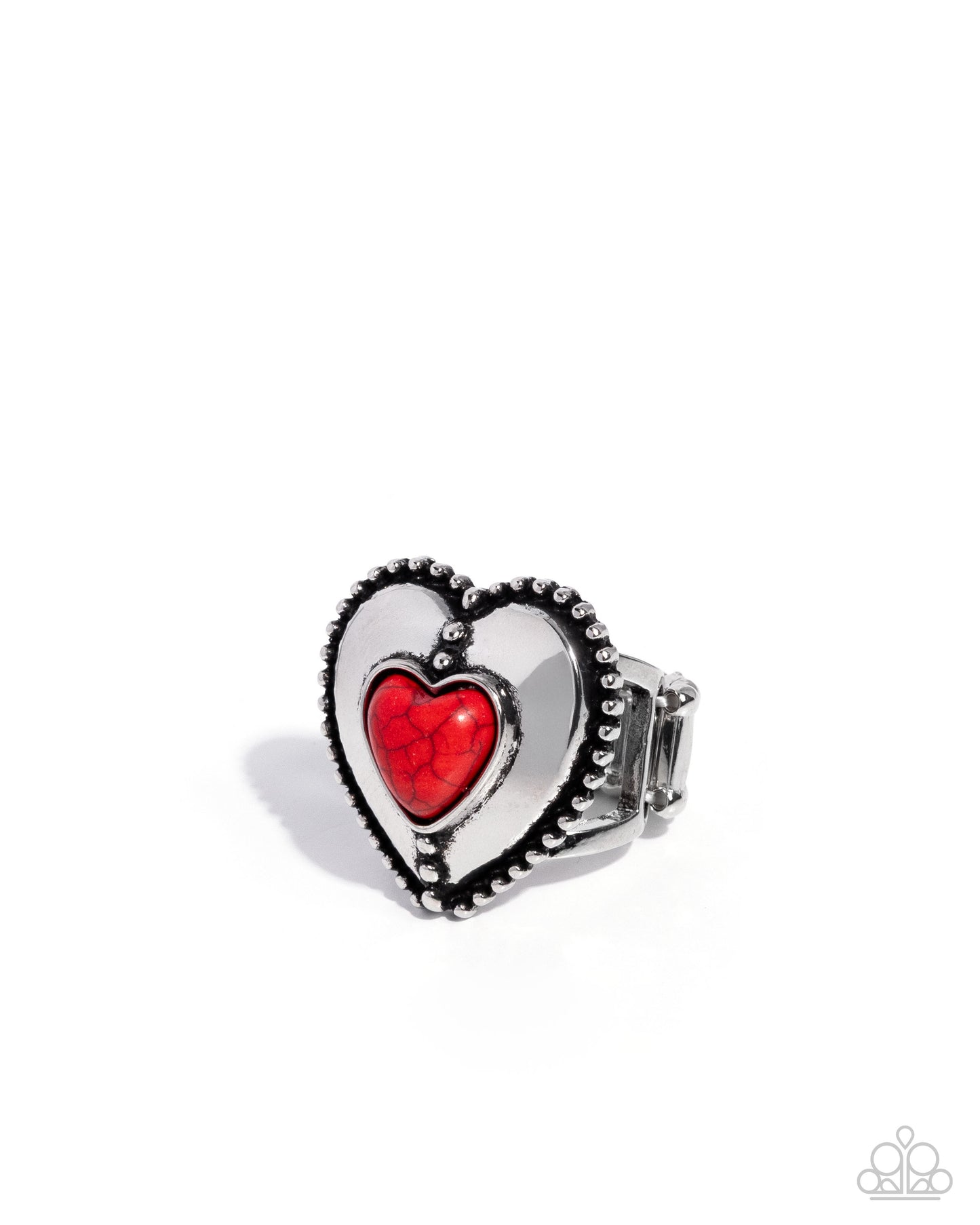 COURTING Chance - Red Crackle Stone Heart Silver Ring - Paparazzi Accessories