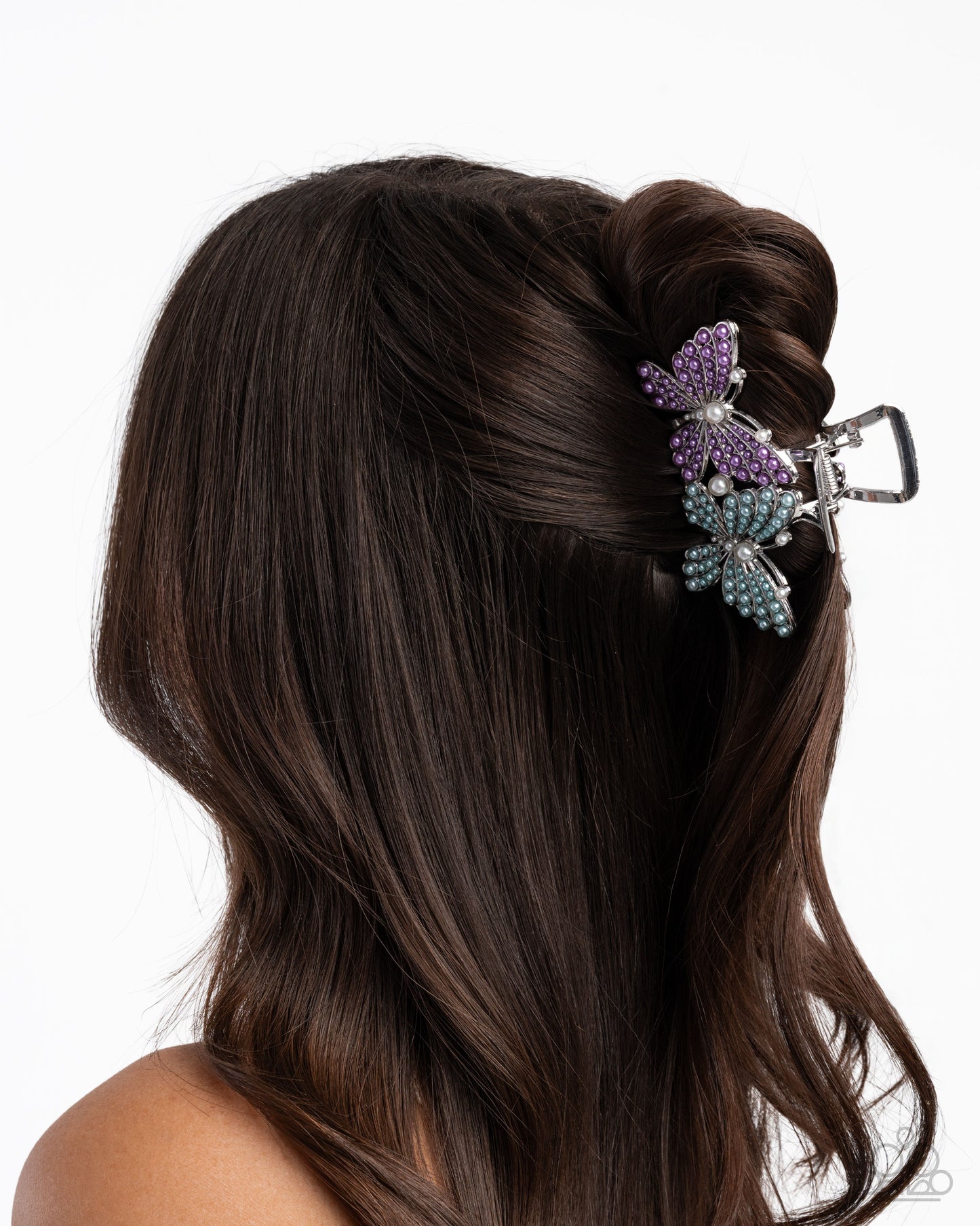 Perfect Pairing - Multi Pearl, Silver Butterfly Claw Hair Clip - Paparazzi Accessories