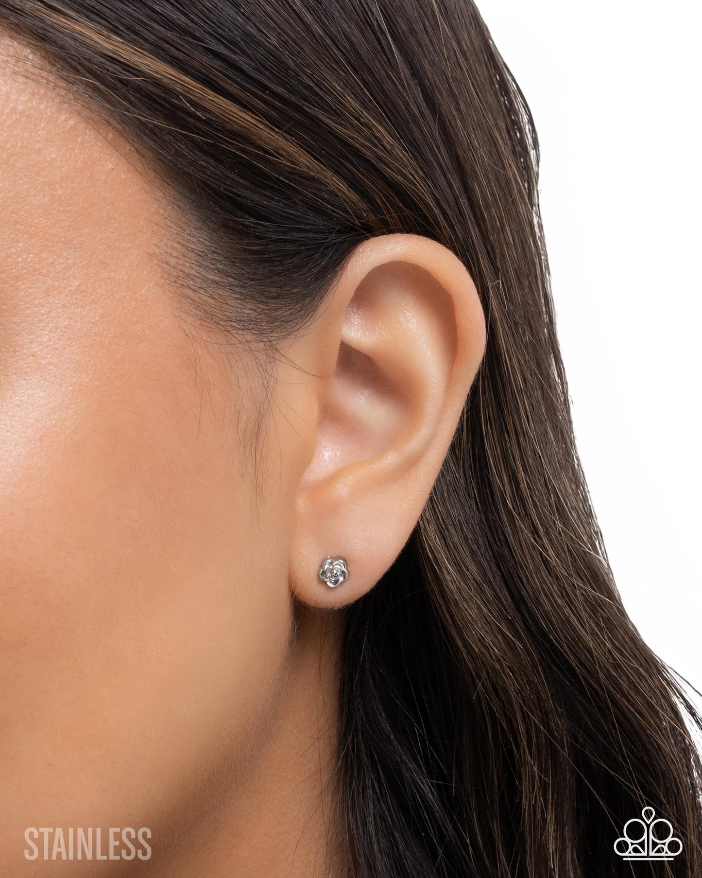 Rose Recognition - Silver - Stainless Steel Post Back Earrings - Paparazzi Accessories