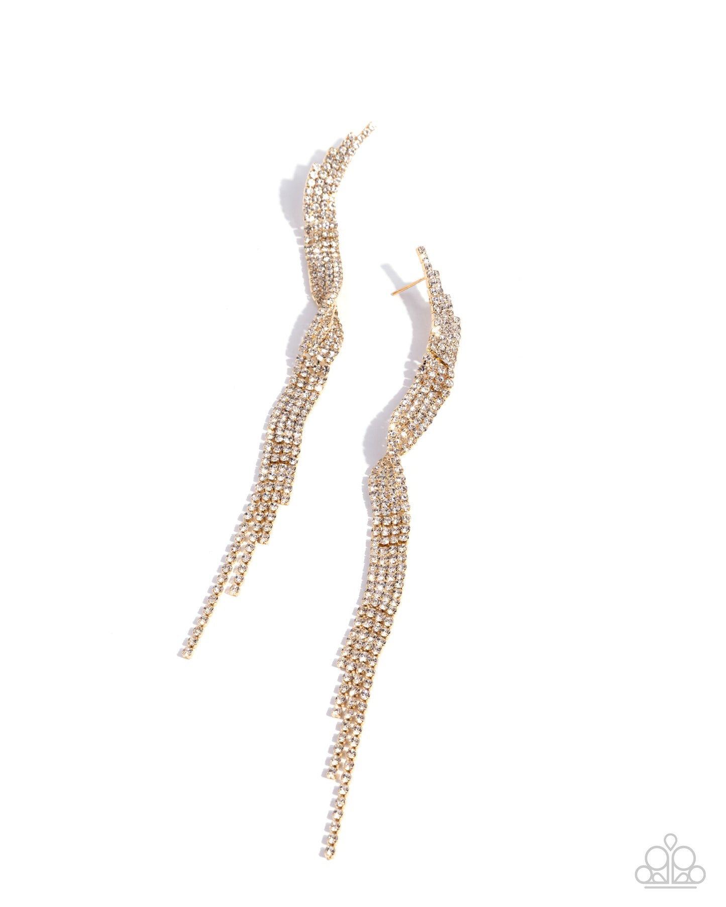 Flashy Following - Gold White Rhinestone Post Earrings - Paparazzi Accessories