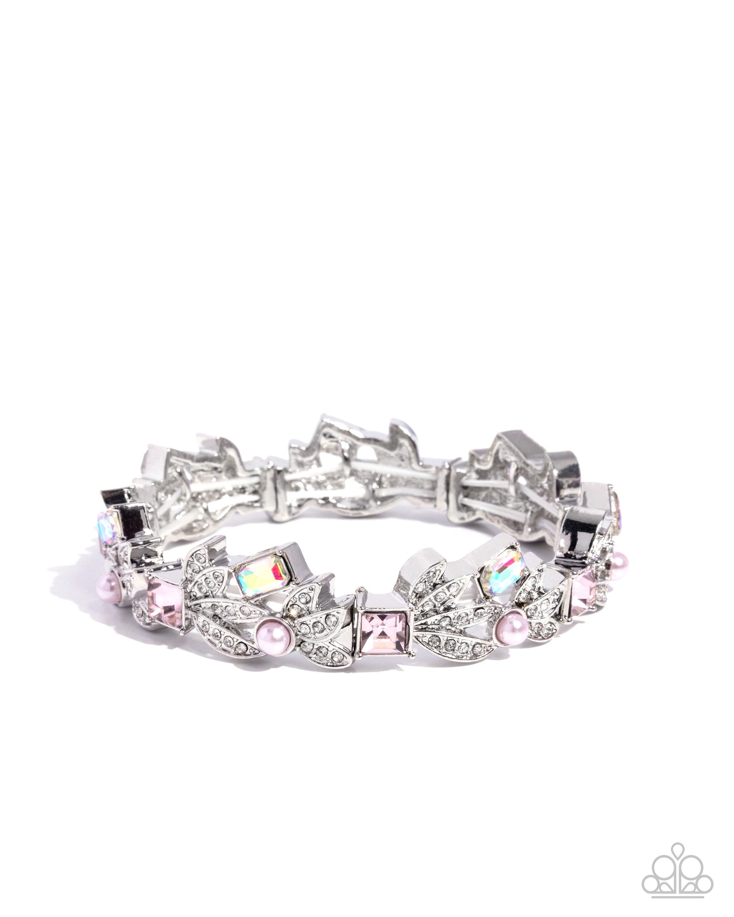 Mind-Blowing Moment - Pink Pearl White Rhinestone Silver Stretchy Bracelet - Paparazzi Accessories