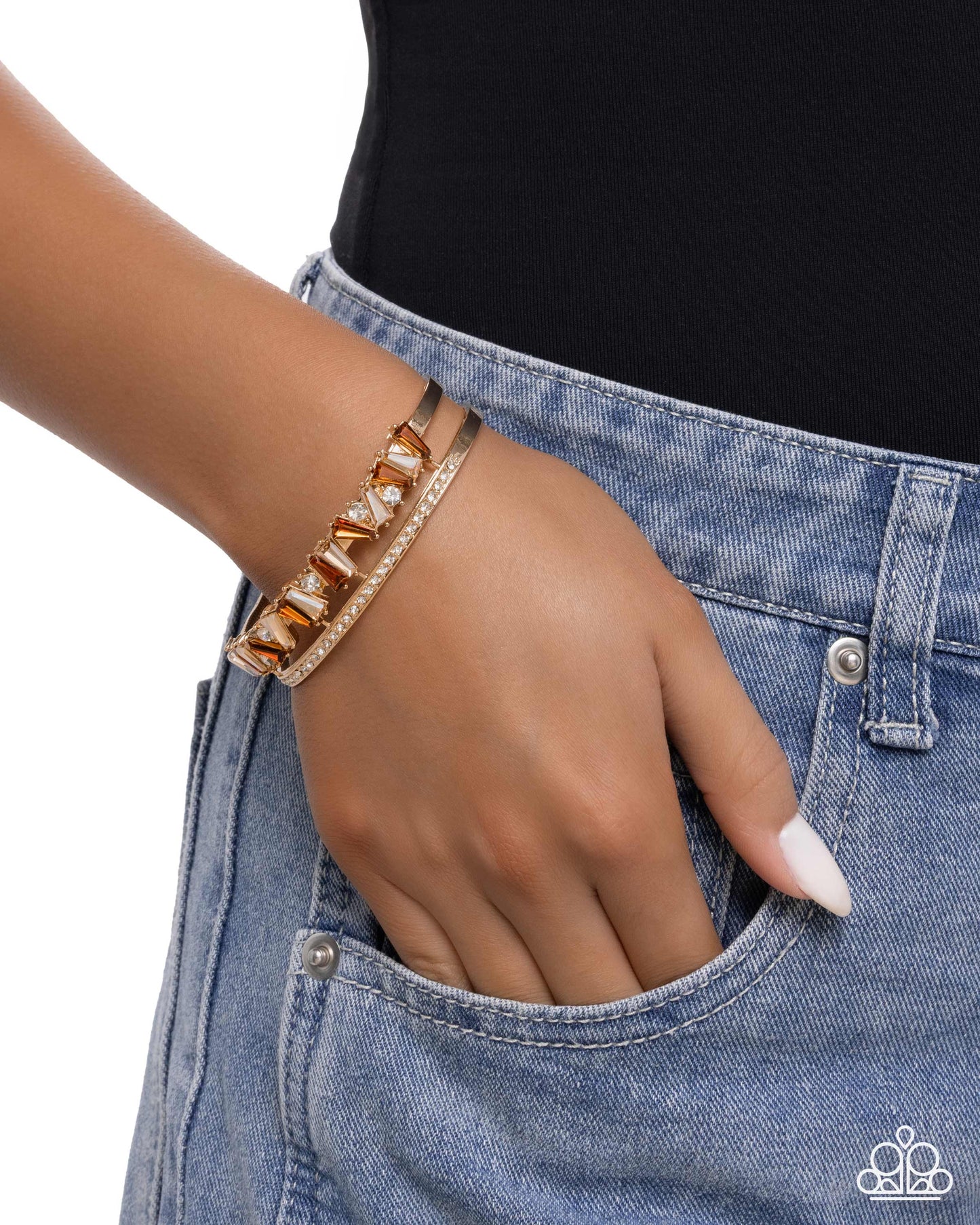 Sculpted Splendor - Brown Topaz, Peach Gem Gold Cuff Bracelet - Paparazzi Accessories