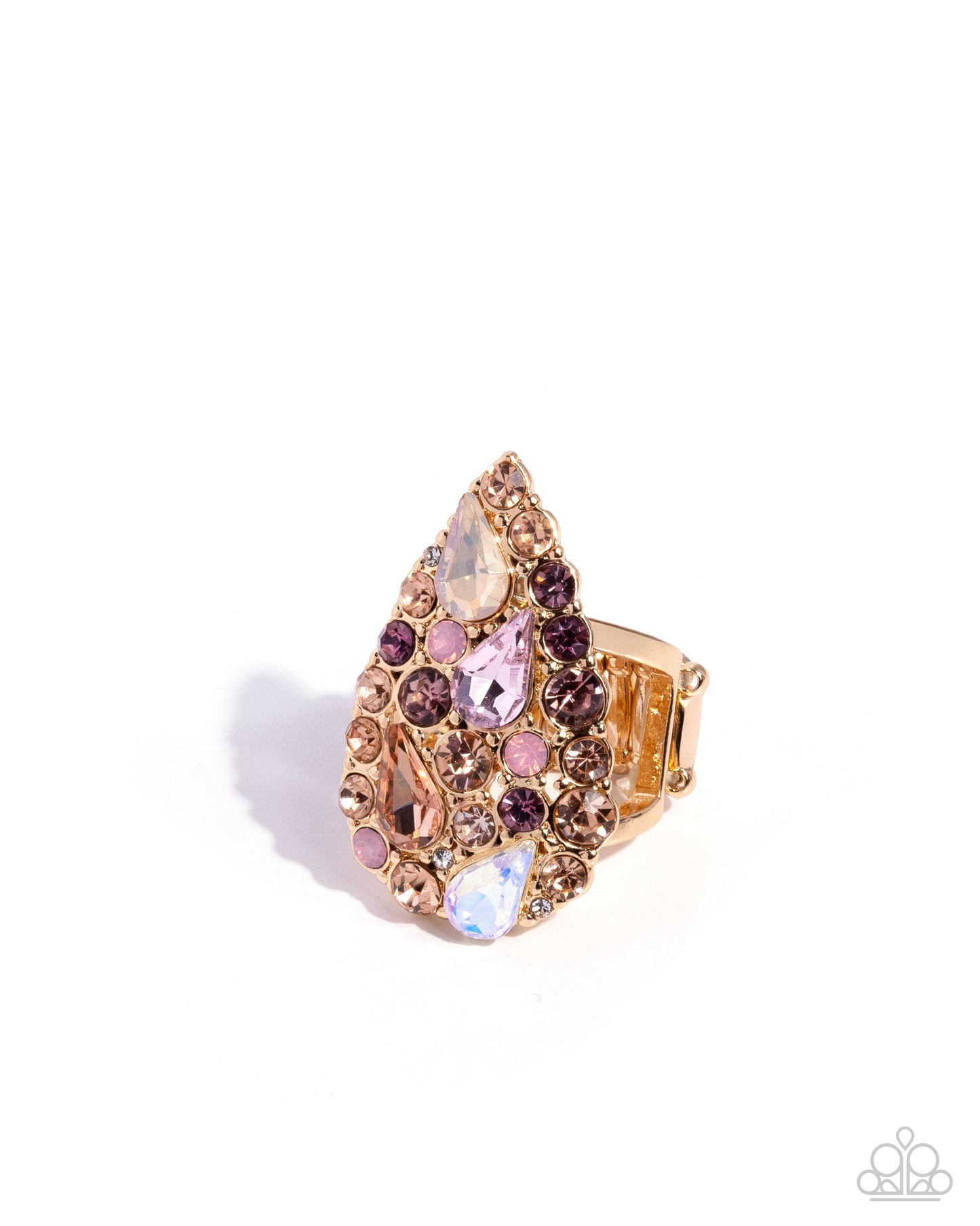 Gatsby Gamut - Pink Rhinestone Gold Teardrop Ring - Paparazzi Accessories