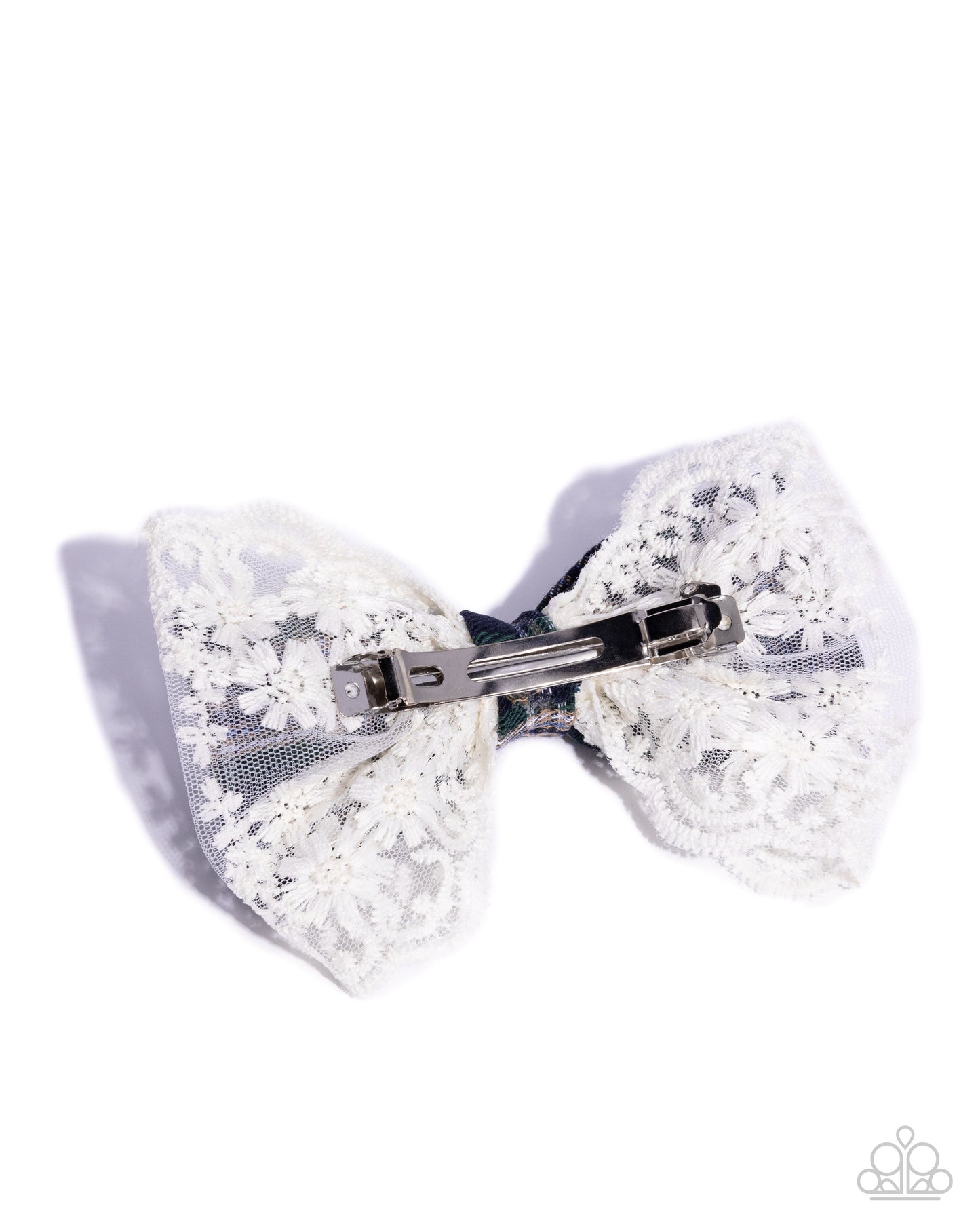 Ready to BOW? - Blue Patterned Plaid White Lacy Ribbon Bow Hair Clip - Paparazzi Accessories