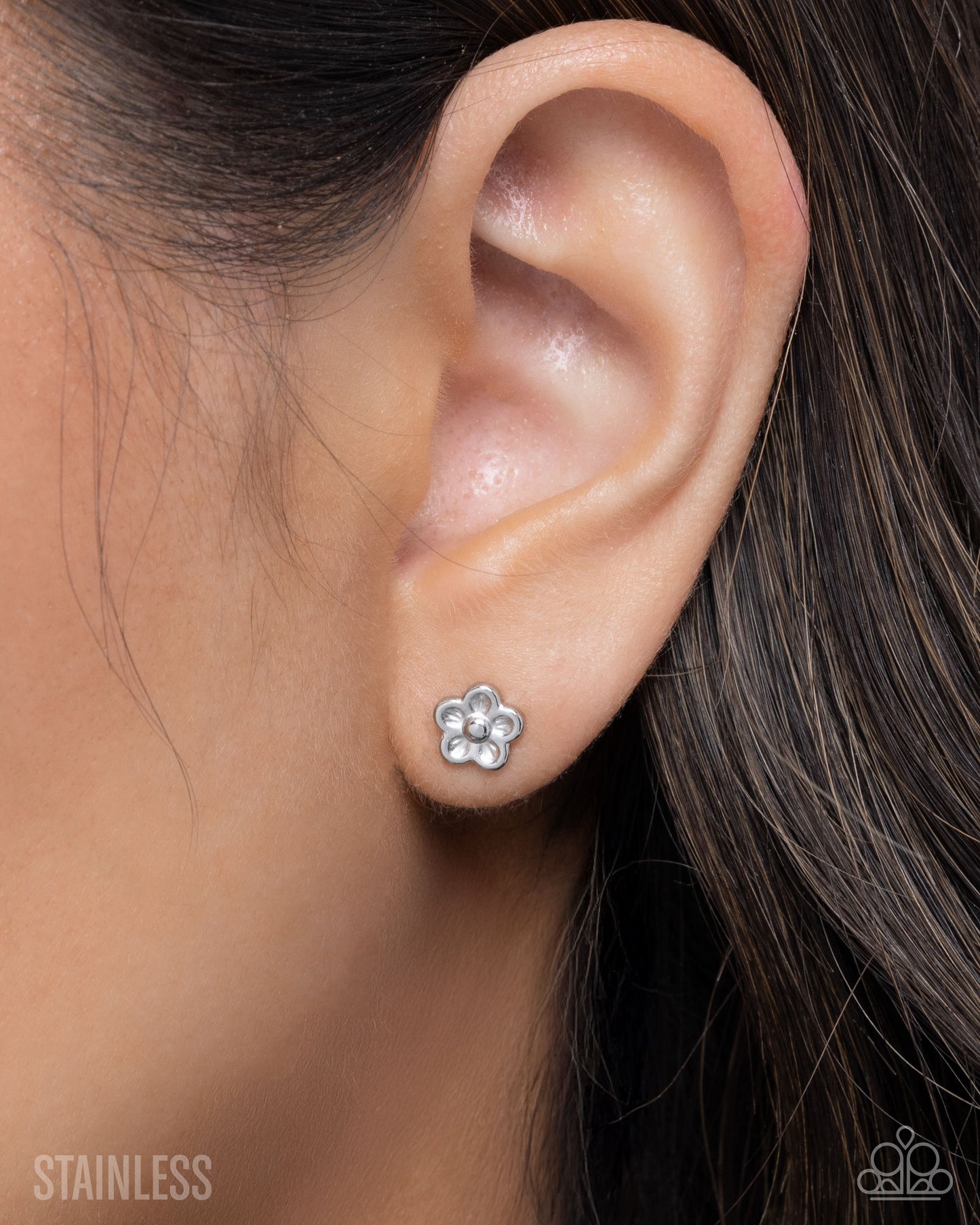 Impending BLOOM - Silver - Stainless Steel Flower Post Earrings - Paparazzi Accessories