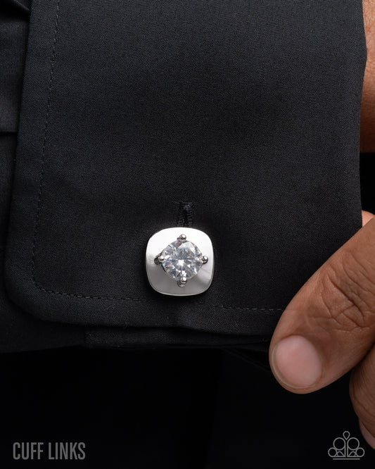 Emboldened Elegance - White Rhinestone Cuff Links - Paparazzi Accessories
