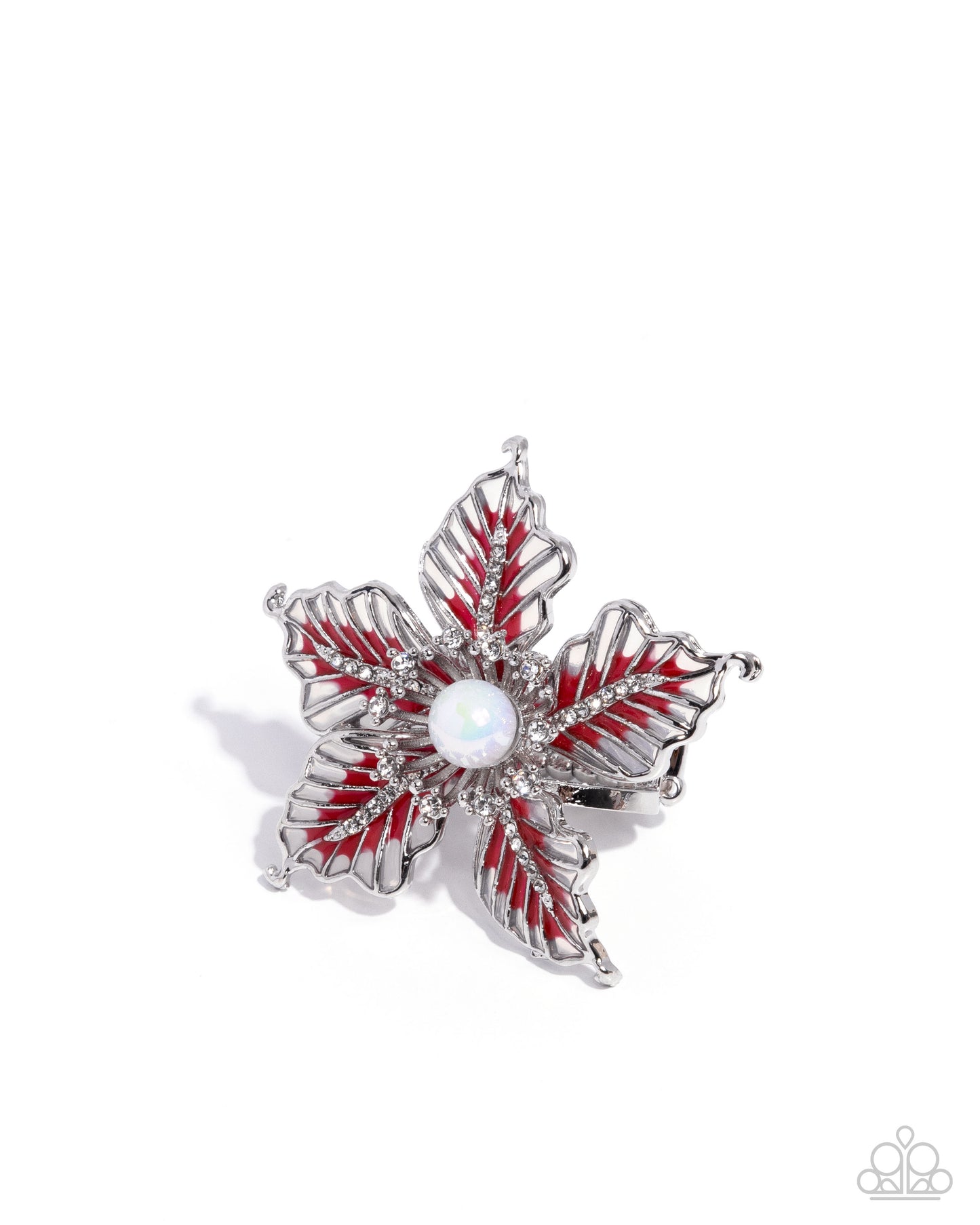 FLORAL Family - Red Enamel Silver Flower Ring - Paparazzi Accessories