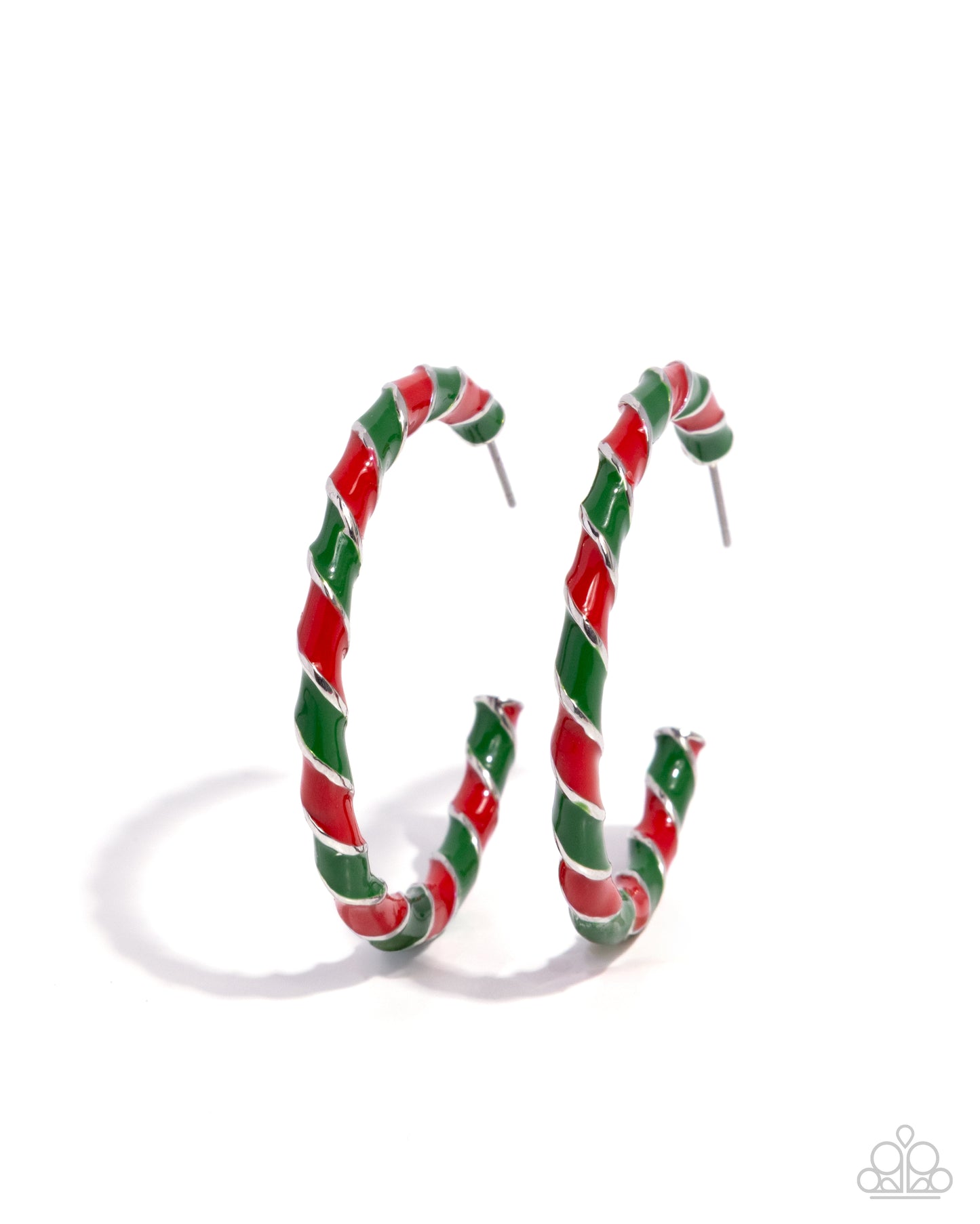 Candy Cane Lane - Multi - Red & Green Enamel Silver Hoop Earrings - Paparazzi Accessories