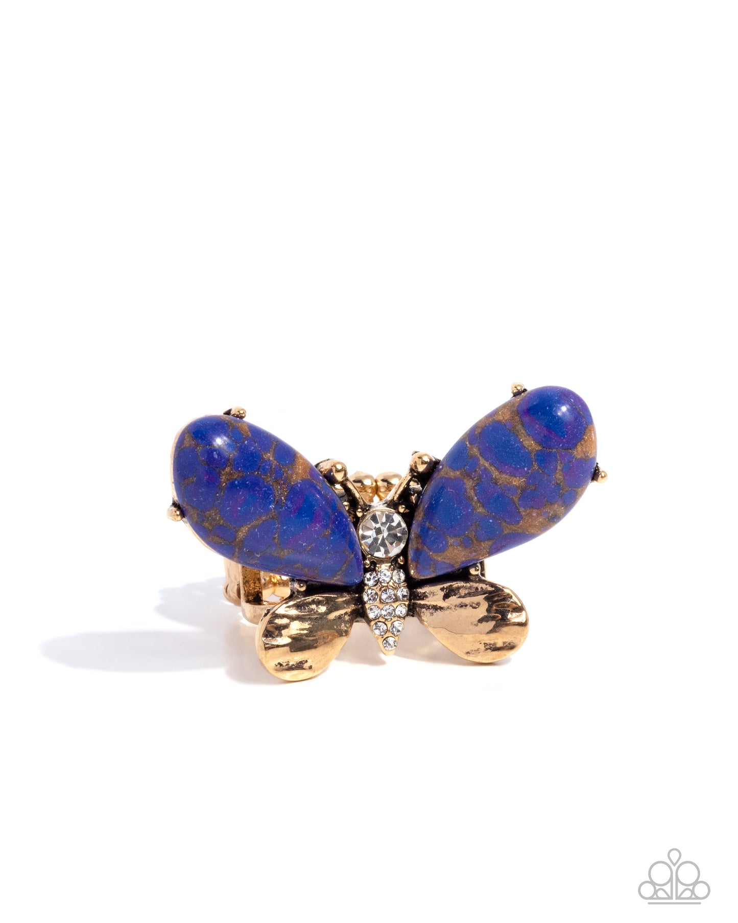Fluttering Fantasia - Purple Marbled Stone Gold Butterfly Ring - Paparazzi Accessories