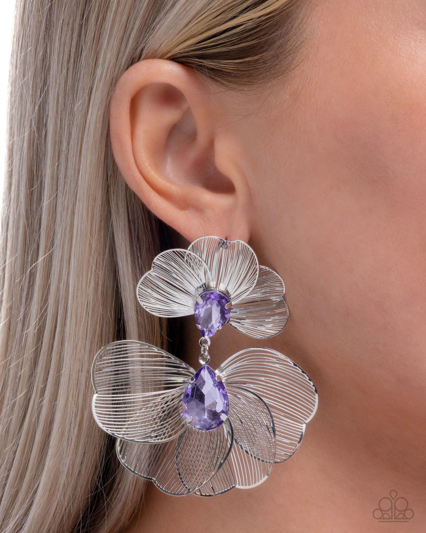 Wiry Wisdom - Purple Gem Airy Silver Flower Post Earrings - Paparazzi Accessories