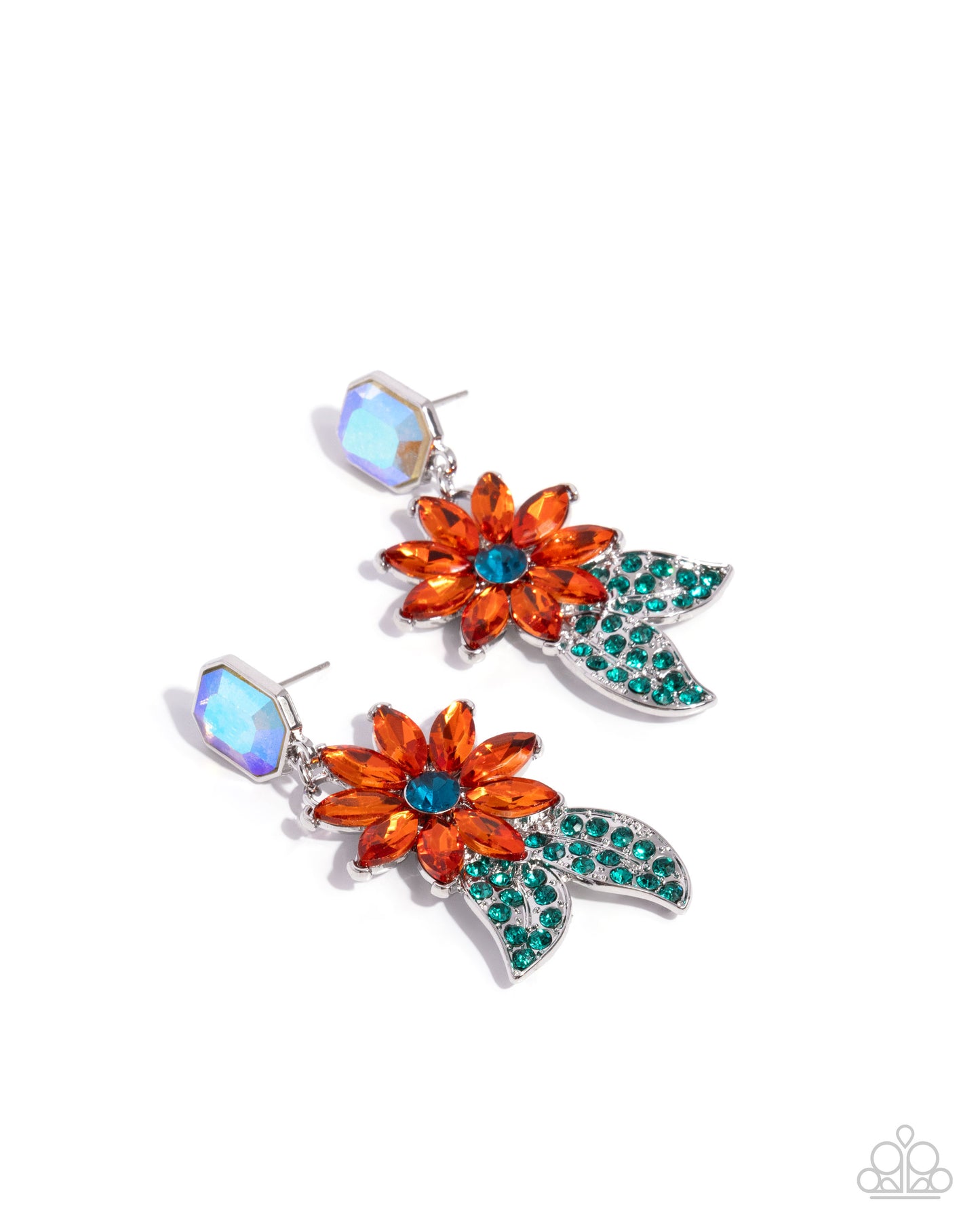Momentous Majesty - Orange UV Shimmer Gem Flower Post Earrings - Paparazzi Accessories