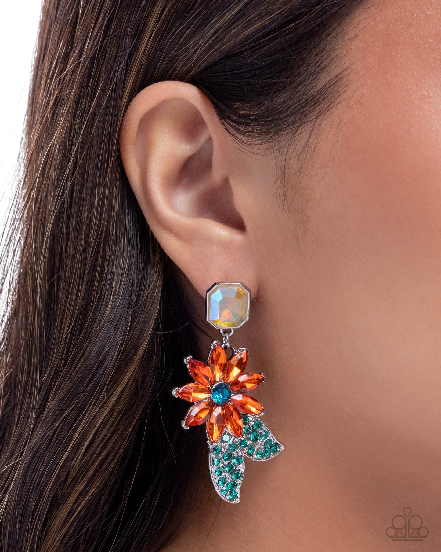 Momentous Majesty - Orange UV Shimmer Gem Flower Post Earrings - Paparazzi Accessories