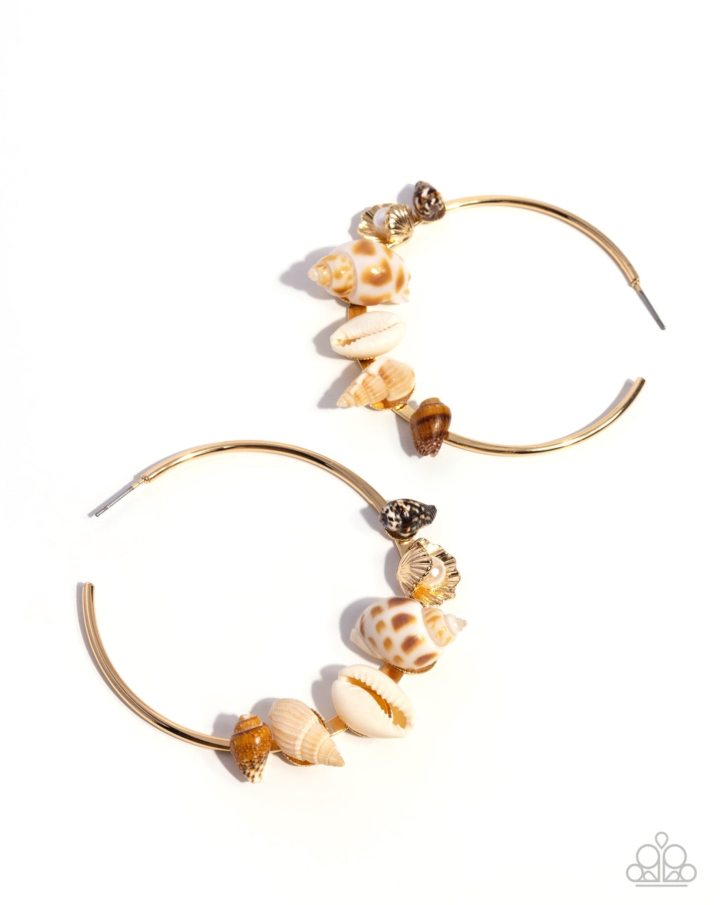 Seashell Sonnet - Gold - Seashell & Pearl Hoop Earrings - June 2025 Life of the Party Exclusive - Paparazzi Accessories