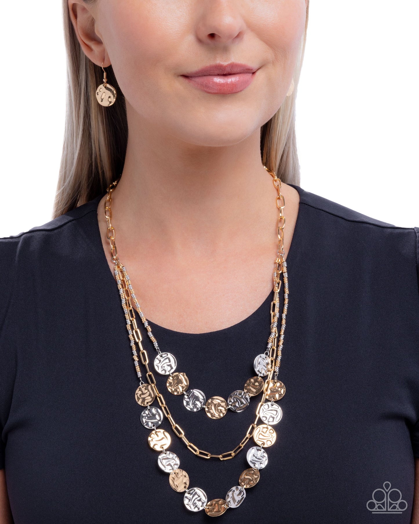Decadent Discs - Multi Silver Gold Coins Necklace - Paparazzi Accessories