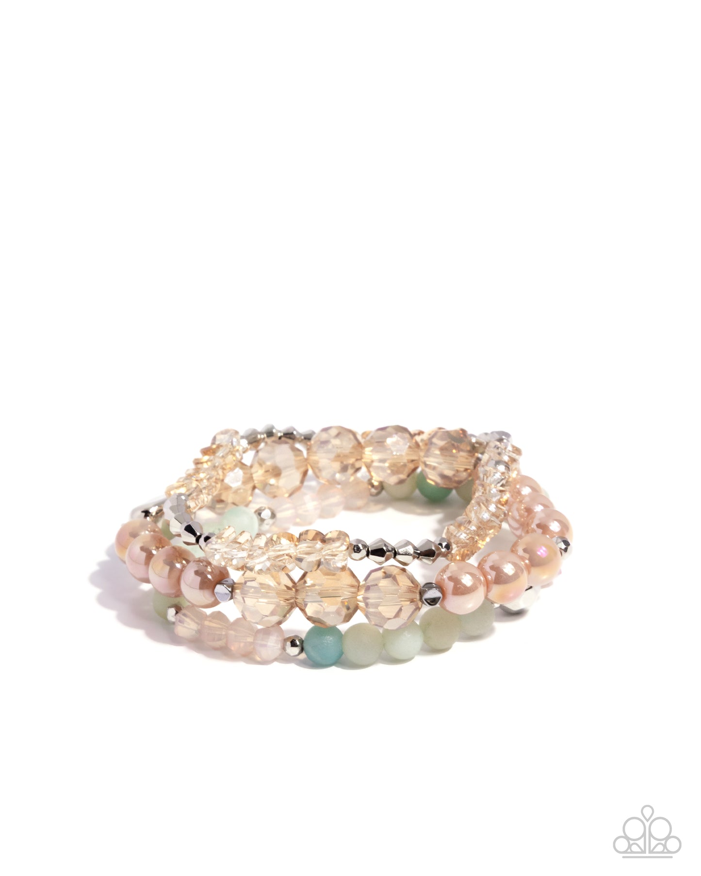 Proper Play - Blue, Brown, Peach and Silver Stretc Bracelet Stack - Paparazzi Accessories