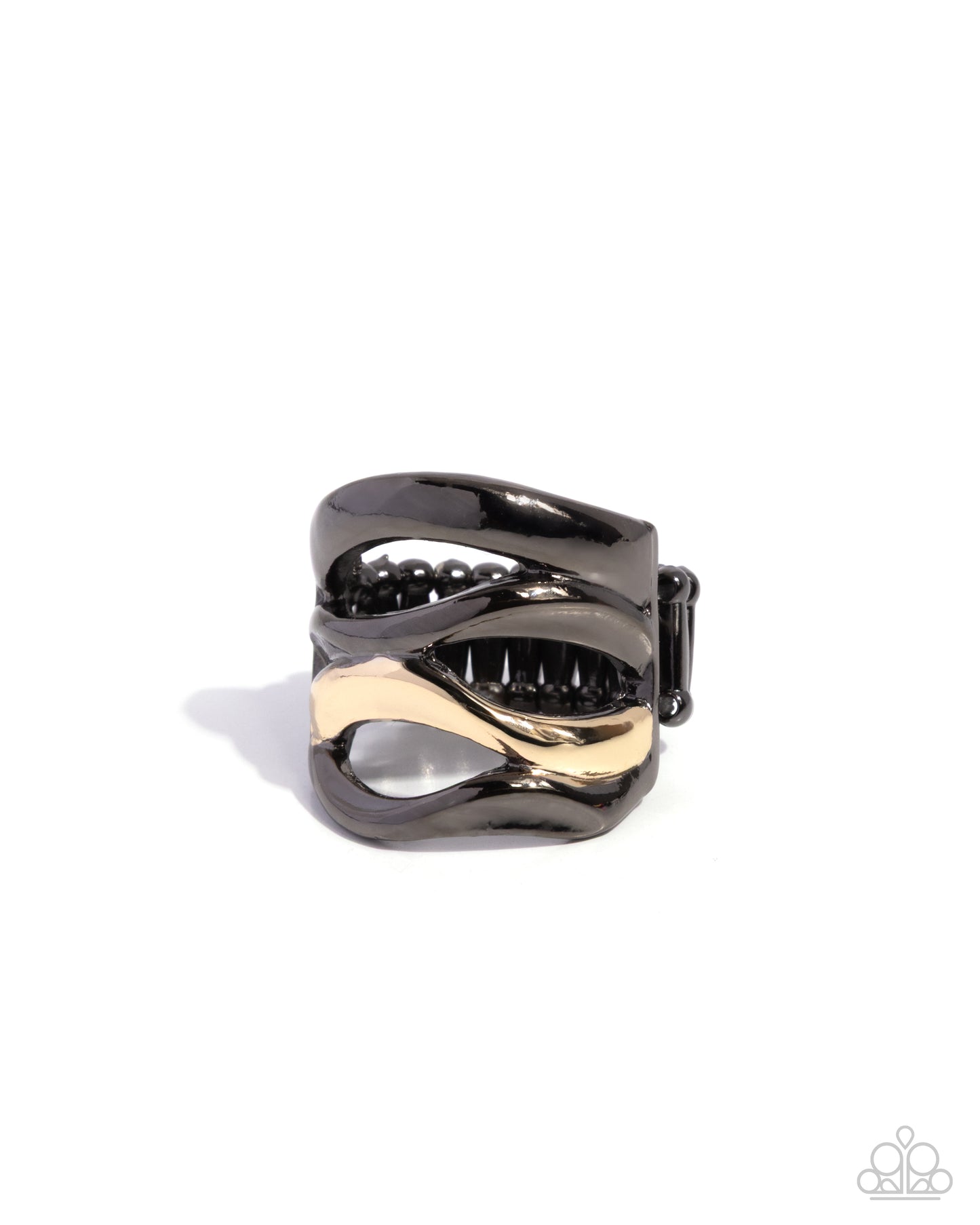 Wavy Wardrobe - Black - Gunmetal & Gold Ring - Paparazzi Accessories