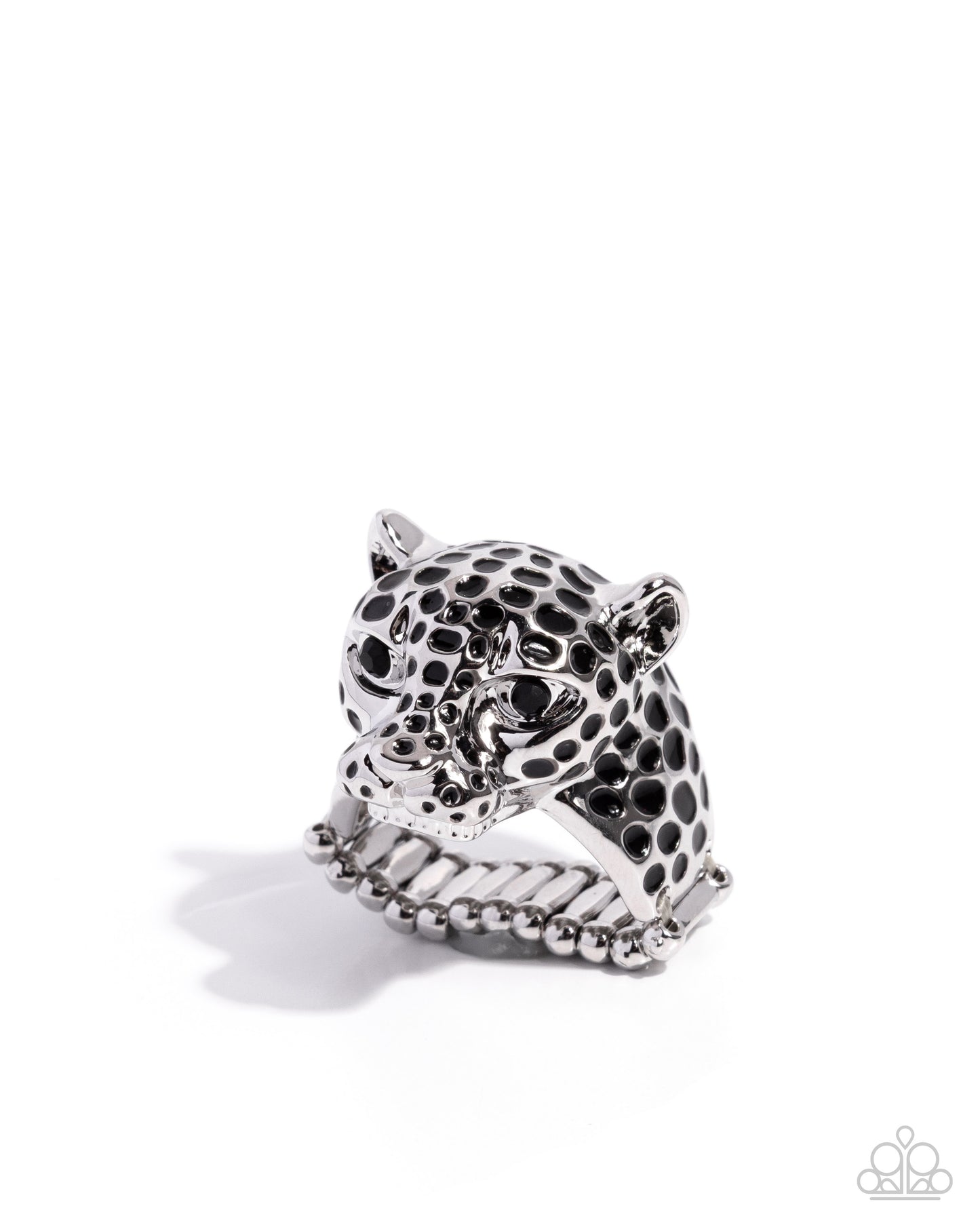 Leopard Limit - Black Enamel Silver Ring - Paparazzi Accessories