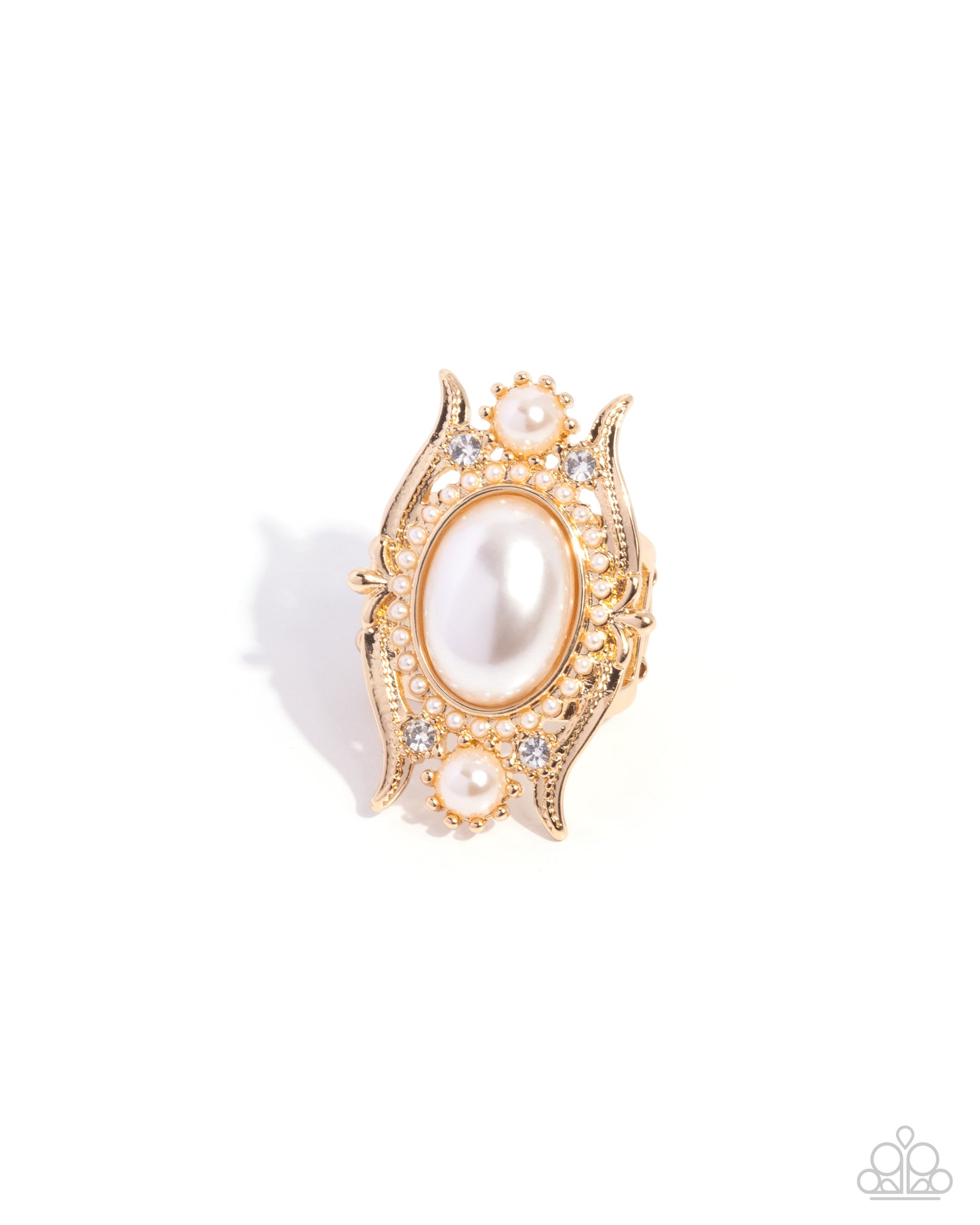 Delightful Debutante - Gold Ring with Pearls and White Rhinestones - Paparazzi Accessories