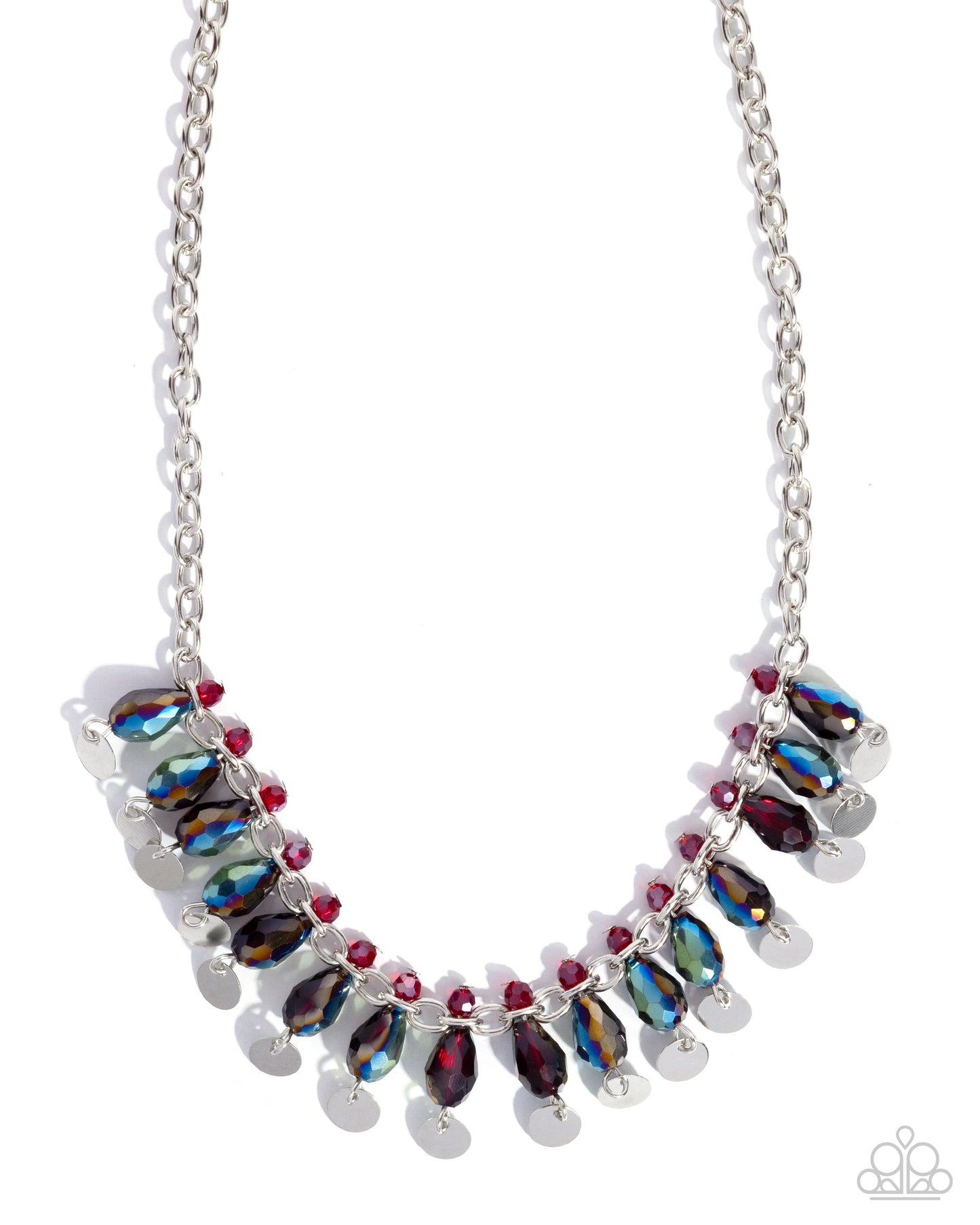 Glimpse of Glitz - Red UV Shimmer Teardrop Beads Silver Necklace - Paparazzi Accessories