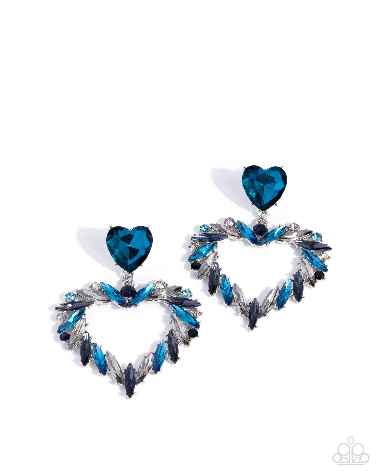 Memorable Marquise - Blue Rhinestone Heart Silver Post Earrings - Paparazzi Accessories