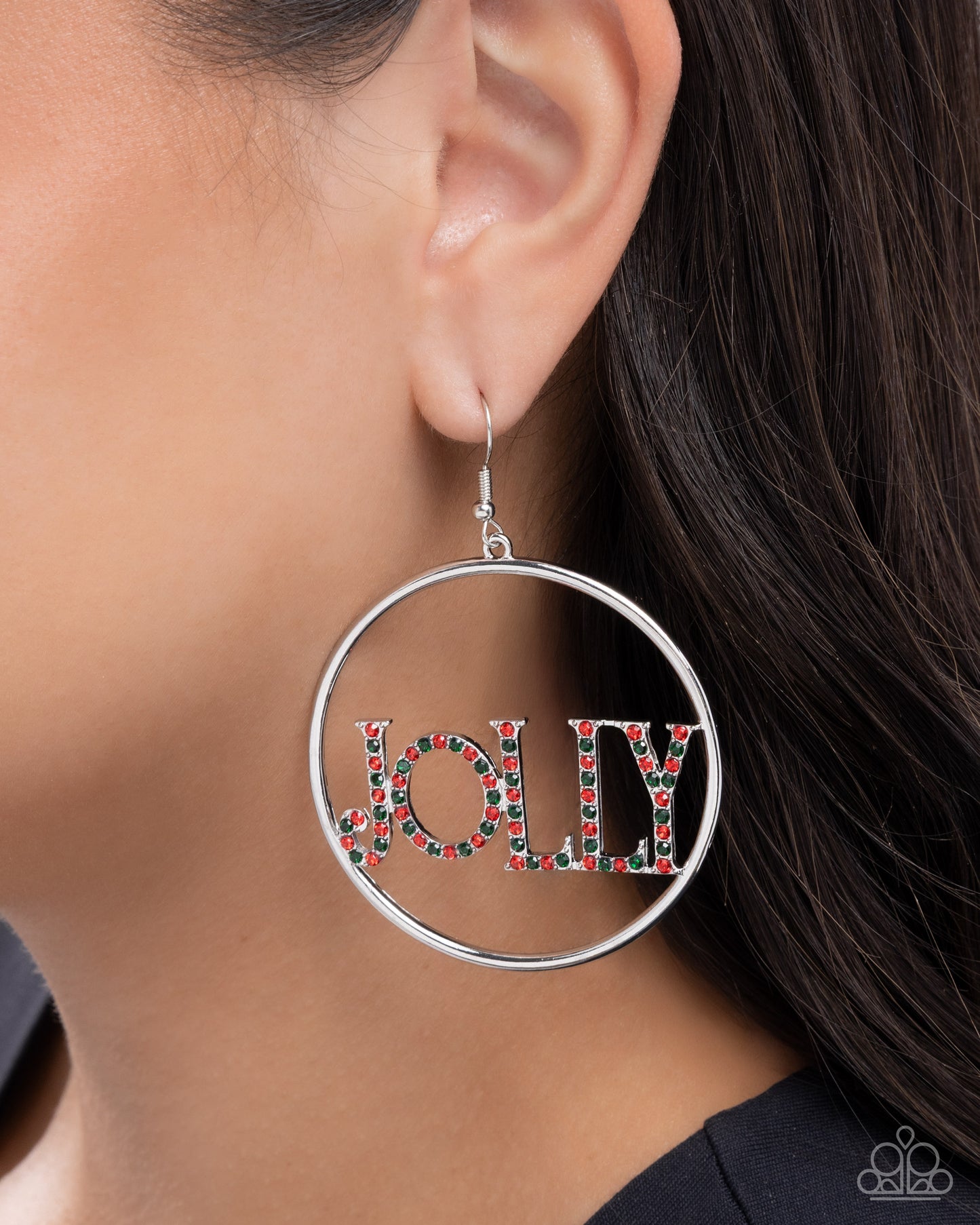 Holly Jolly - Multi - Red & Green Rhinestone Silver Fishhook Earrings - Paparazzi Accessories