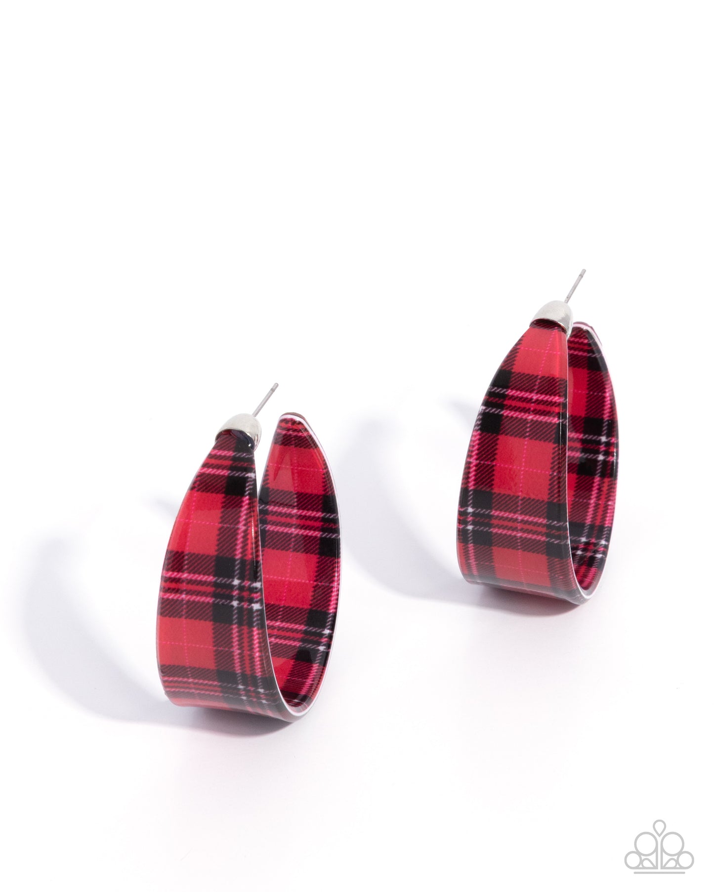 Fabulous Flannel - Red Flannel Print Acrylic Hoop Earrings - Paparazzi Accessories