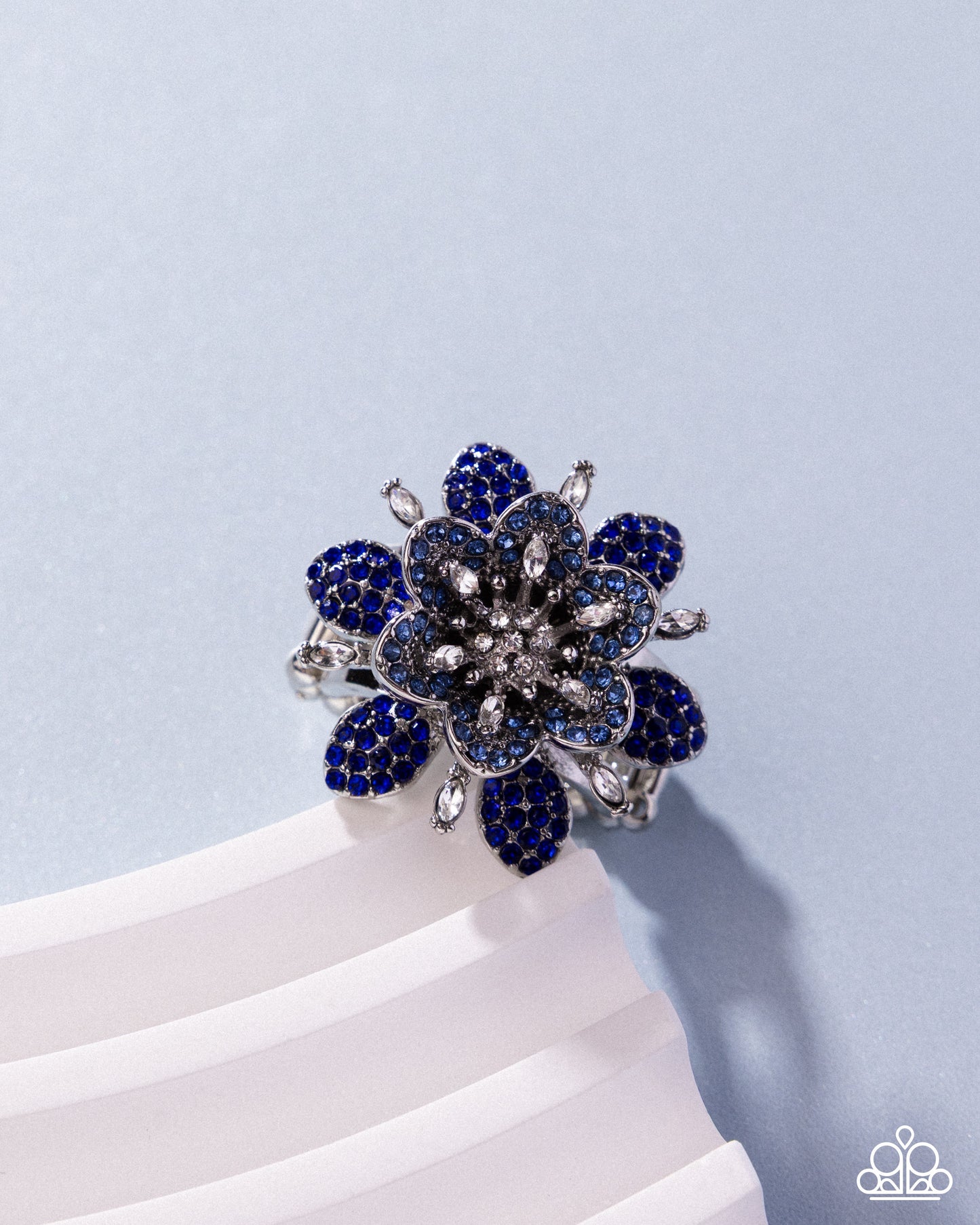 Petaled Premonition - Blue Rhinestone Ring - Paparazzi Accessories
