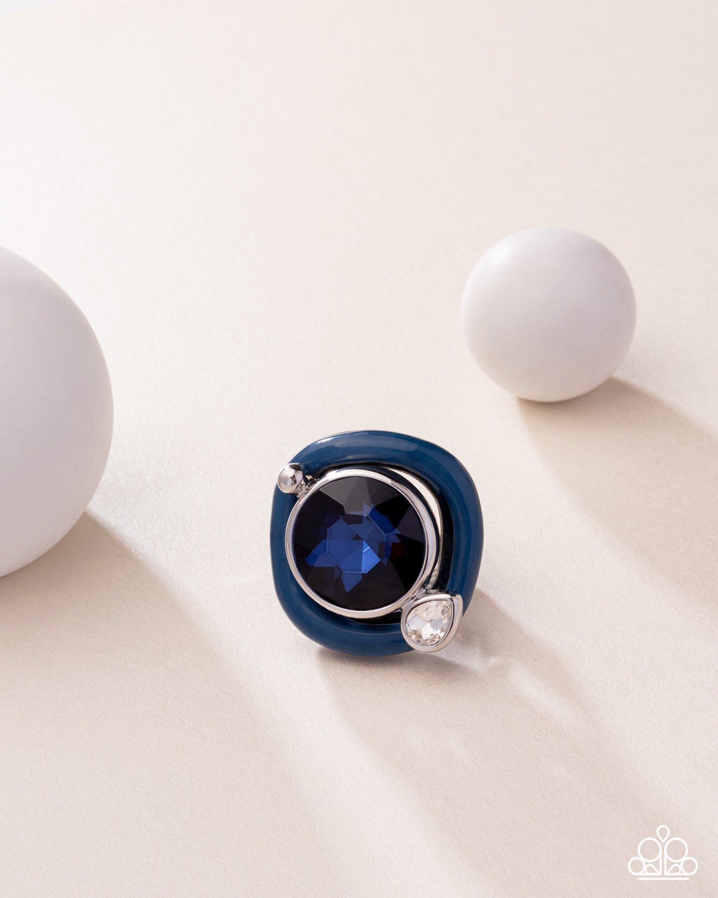 Colorful Caliber - Blue & White Rhinestone Silver Ring - Paparazzi Accessories