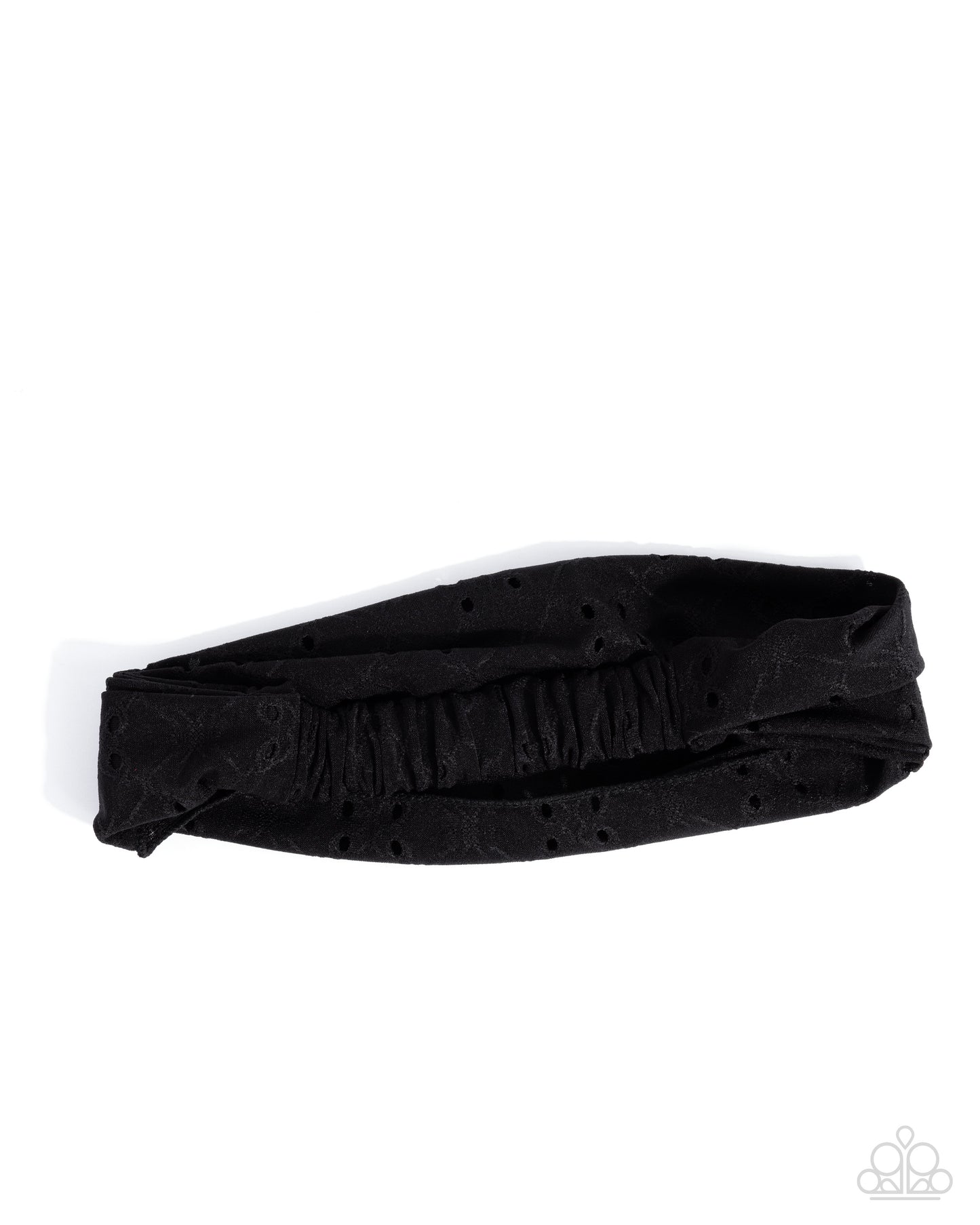 Eyelet Elegance - Black Floral Fabric Stretchy Headband - Paparazzi Accessories
