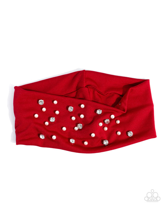 Effortless Energy - Red Fabric, White Rhinestone & Pearl, Headband - Paparazzi Accessories