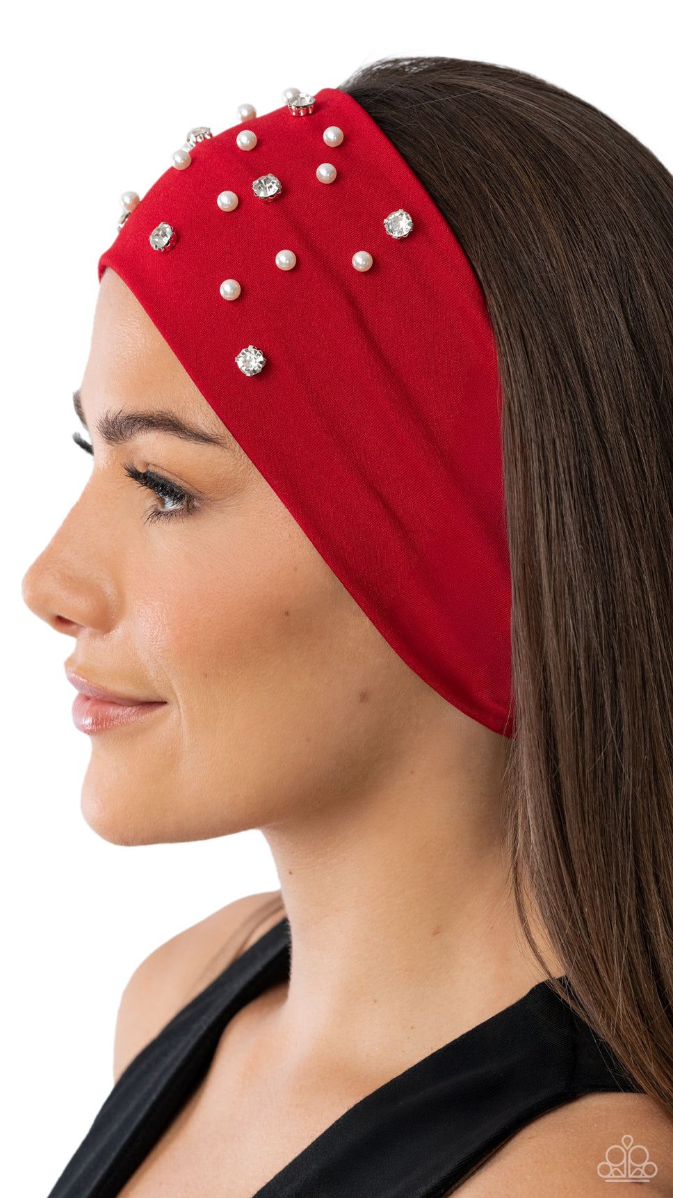 Effortless Energy - Red Fabric, White Rhinestone & Pearl, Headband - Paparazzi Accessories