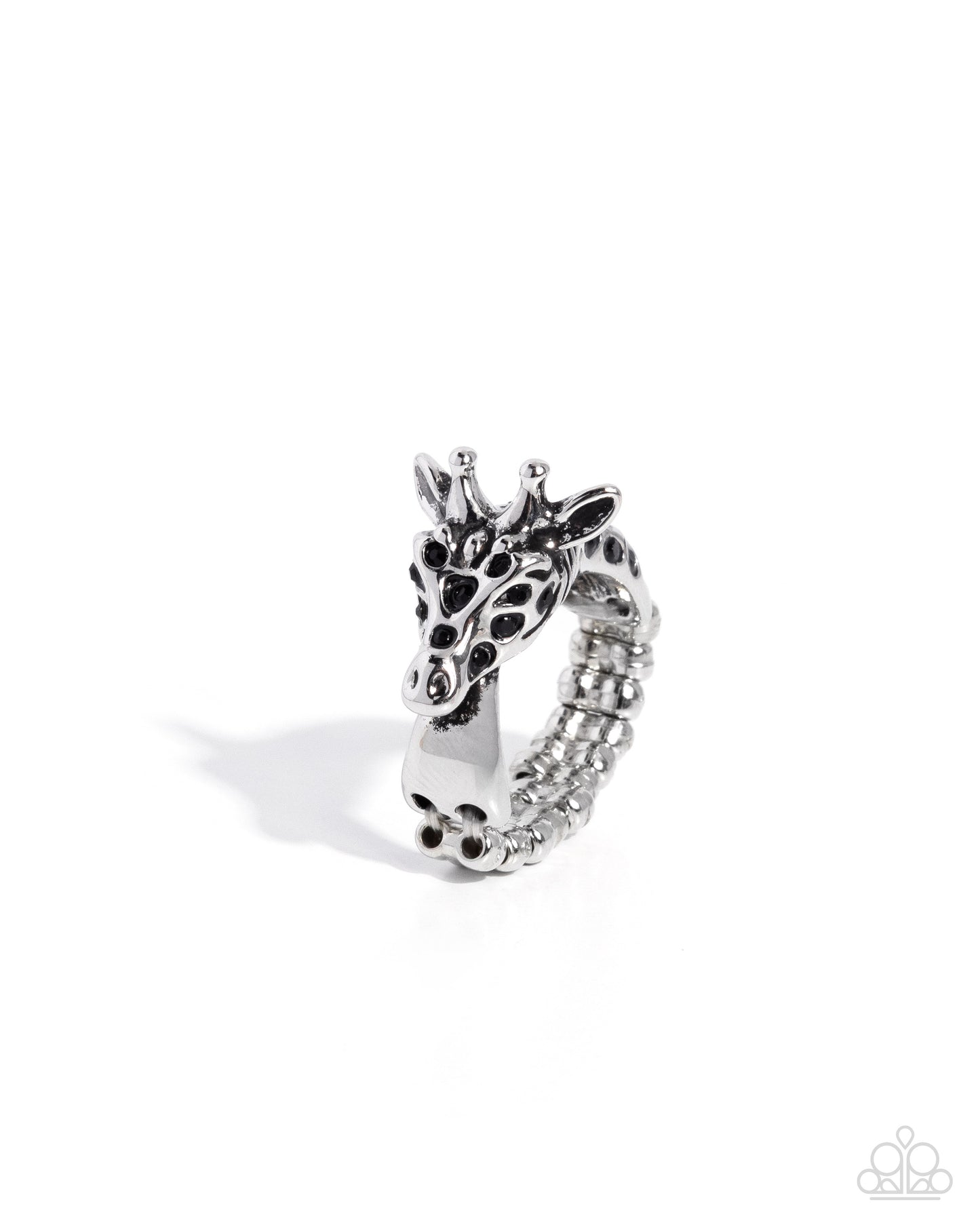 Giraffe Glam - Black Rhinestone, Silver Giraffe Ring - Paparazzi Accessories