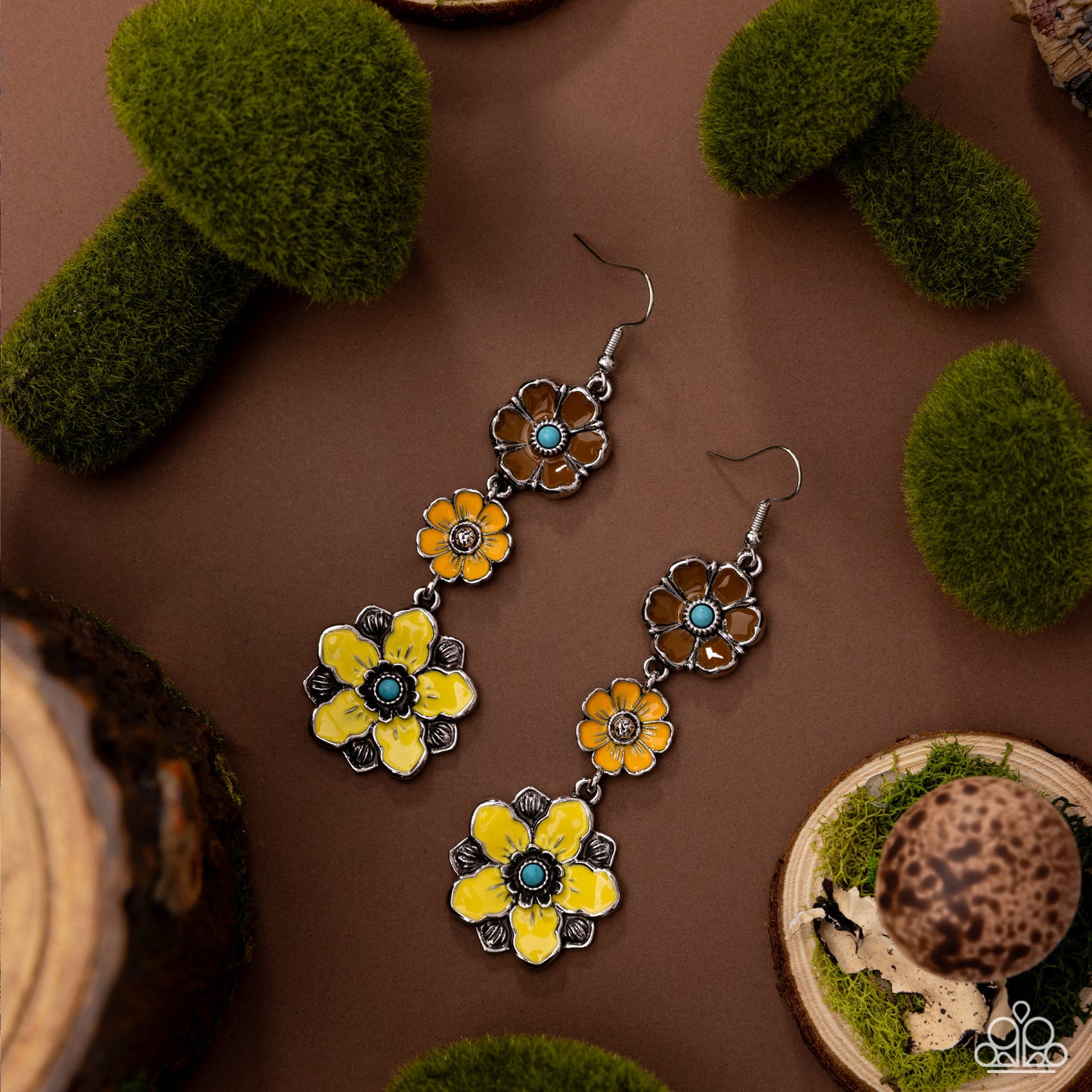 Floral Flock - Yellow Enamel Flower Earrings - Paparazzi Accessories