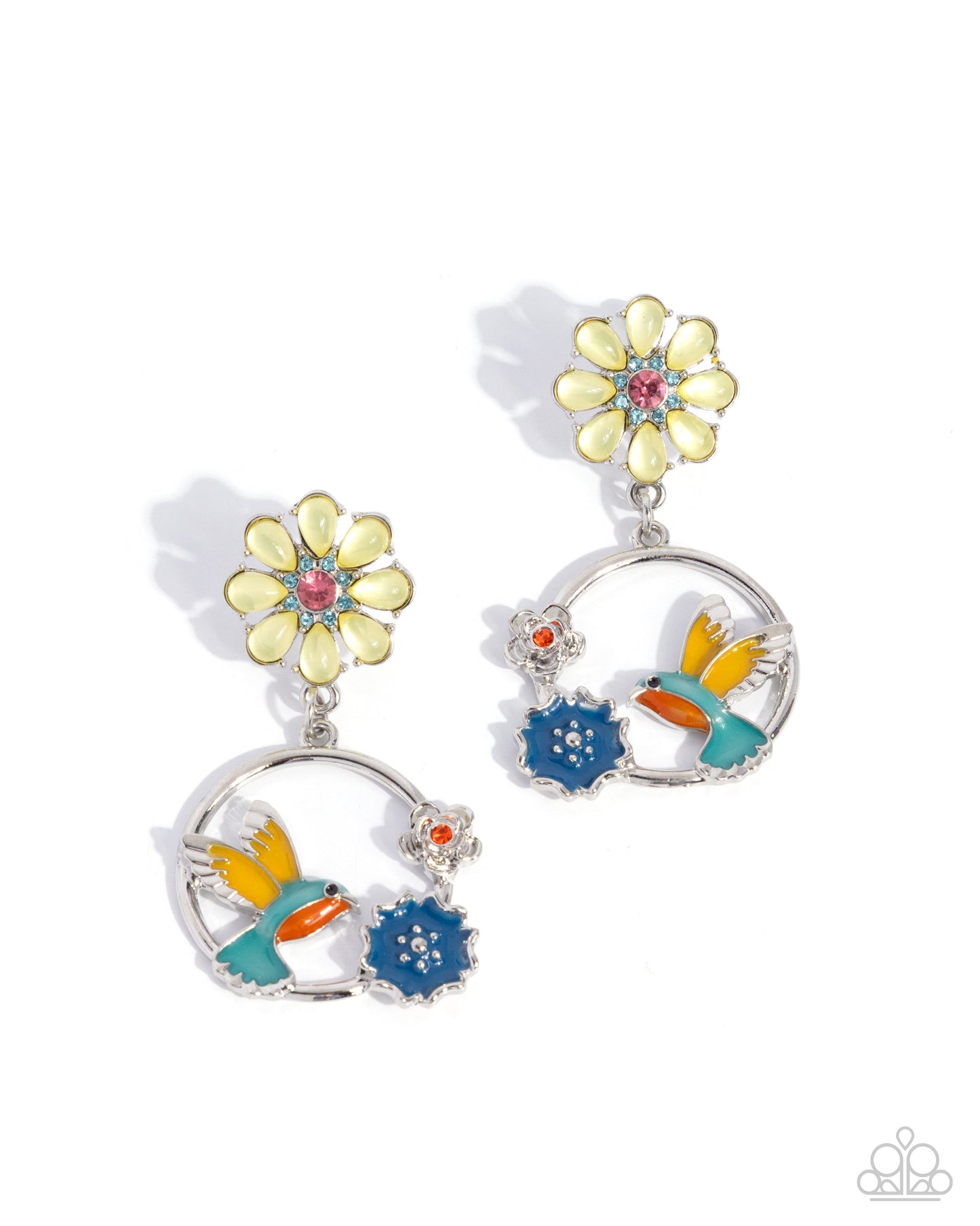 Tropical Tapestry - Yellow Flower Hummingbird Earrings - Paparazzi Accessories